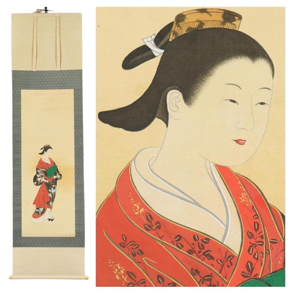 Peinture japonaise Nihonga 19e Meiji Scroll Ukiyo-E Beautifull Lady 