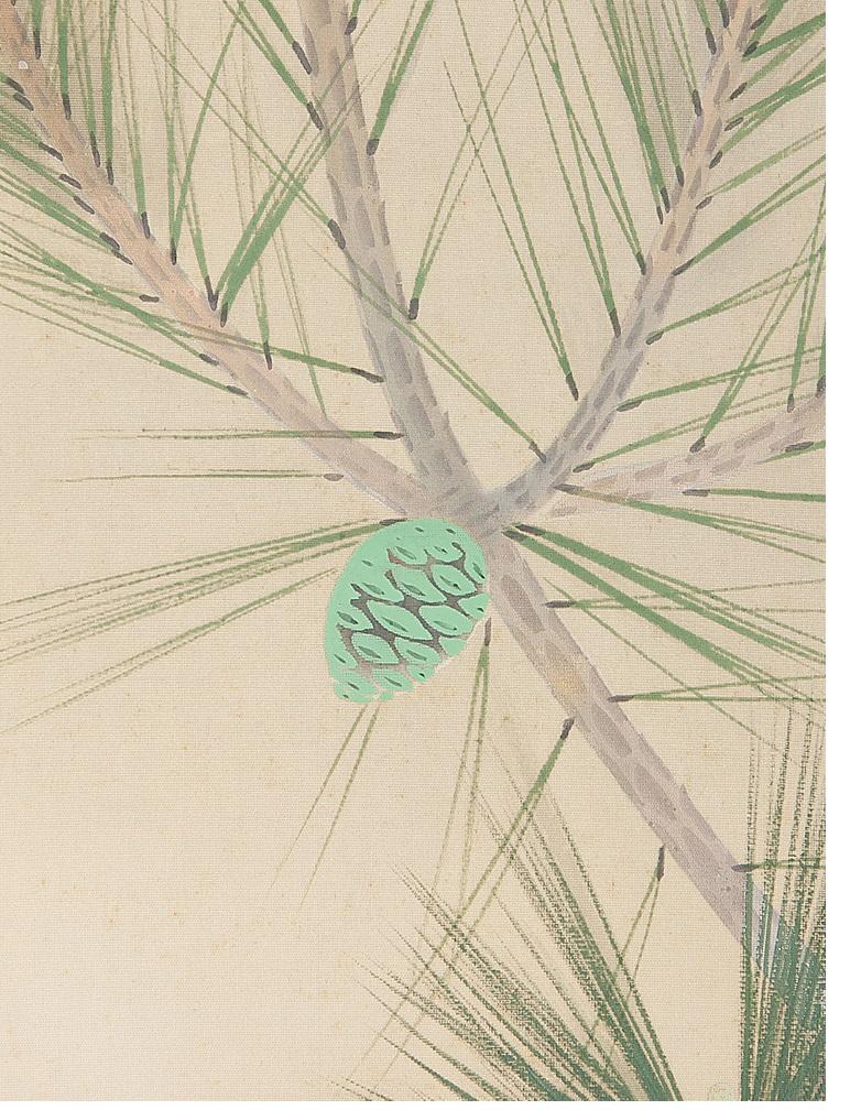 Japanese Nihonga Painting 20th Showa/Taisho Scroll Pine Tree and Bird For Sale 4