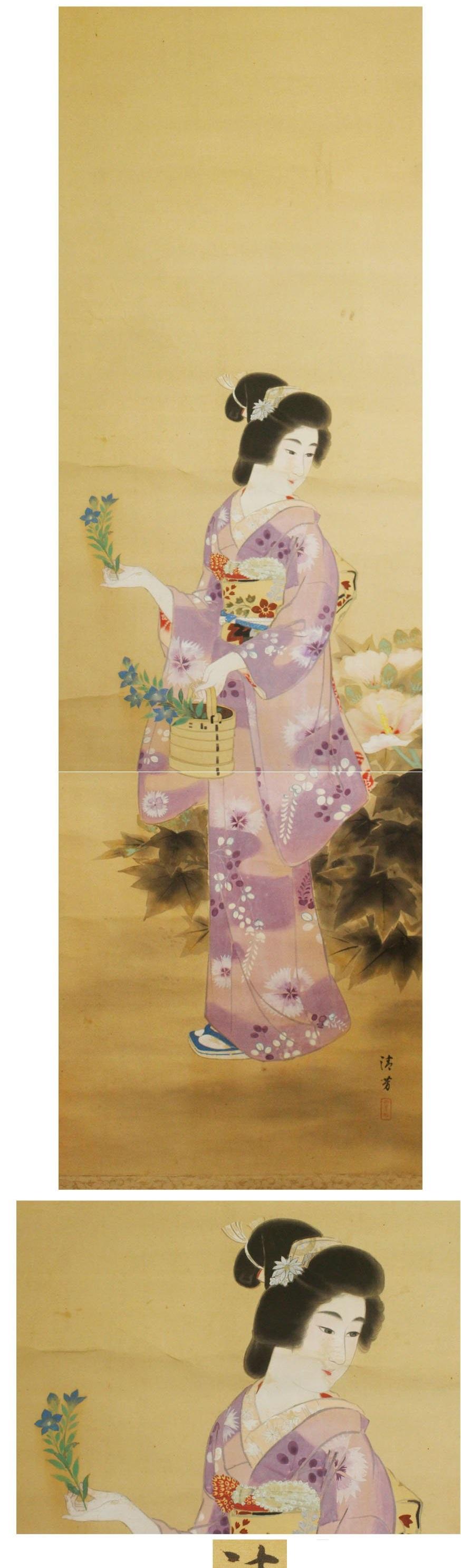20th Century Japanese Nihonga Painting 20th Showa/Taisho Scroll Ukiyo-E Beautifull Lady  For Sale