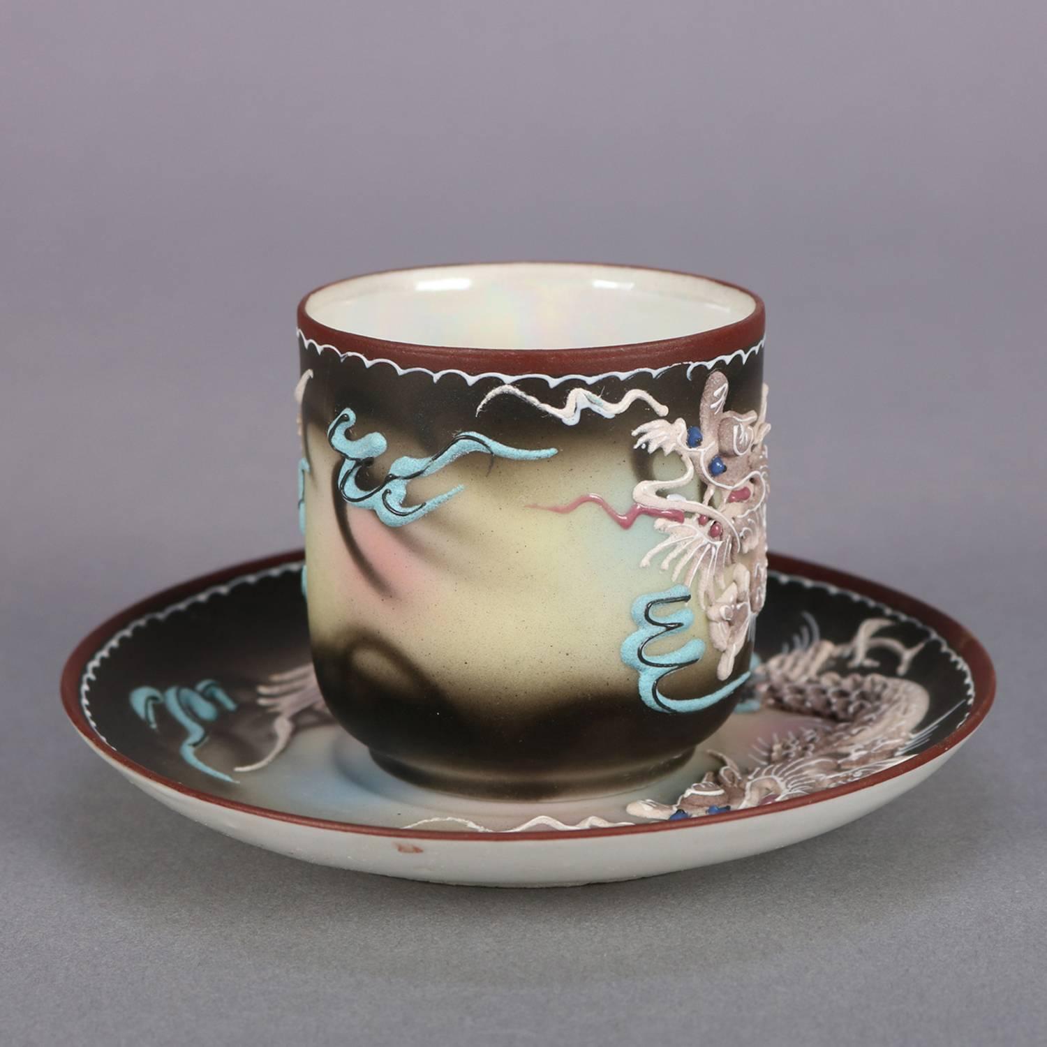 Service à thé japonais de porcelaine Moriage Dragonware peint à la main du Nippon 3