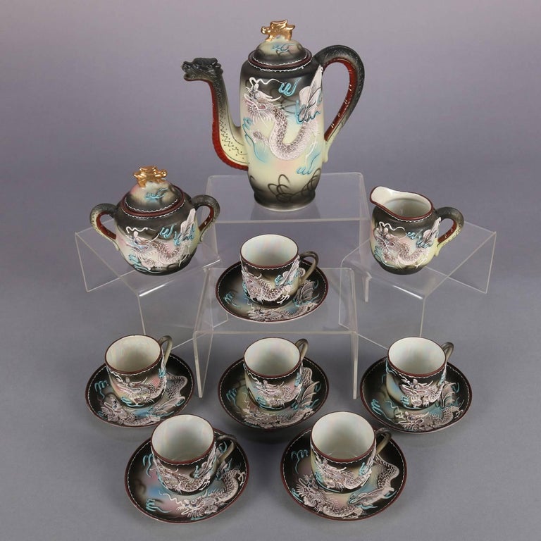 Japanese Nippon Hand Painted Moriage Dragonware Porcelain Tea Set at