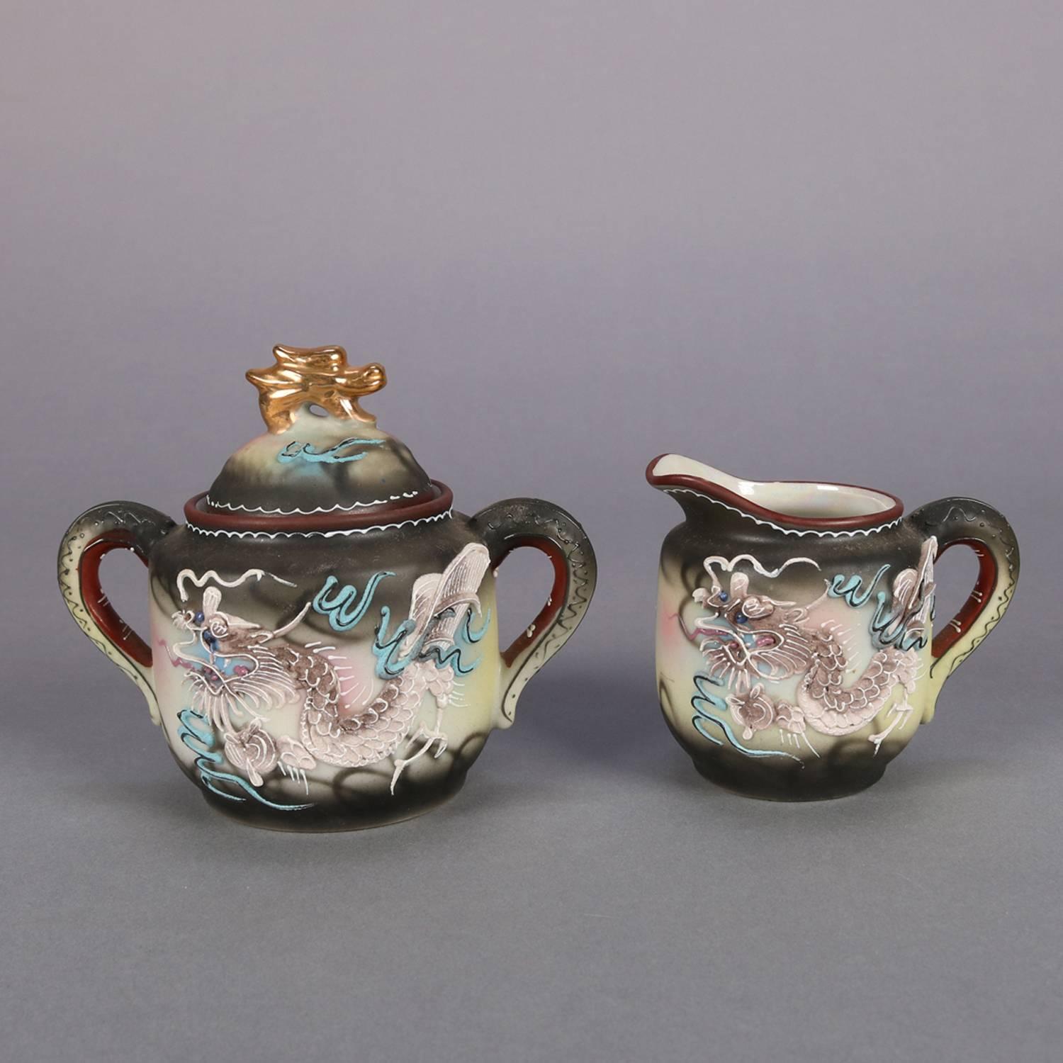 Japonais Service à thé japonais de porcelaine Moriage Dragonware peint à la main du Nippon