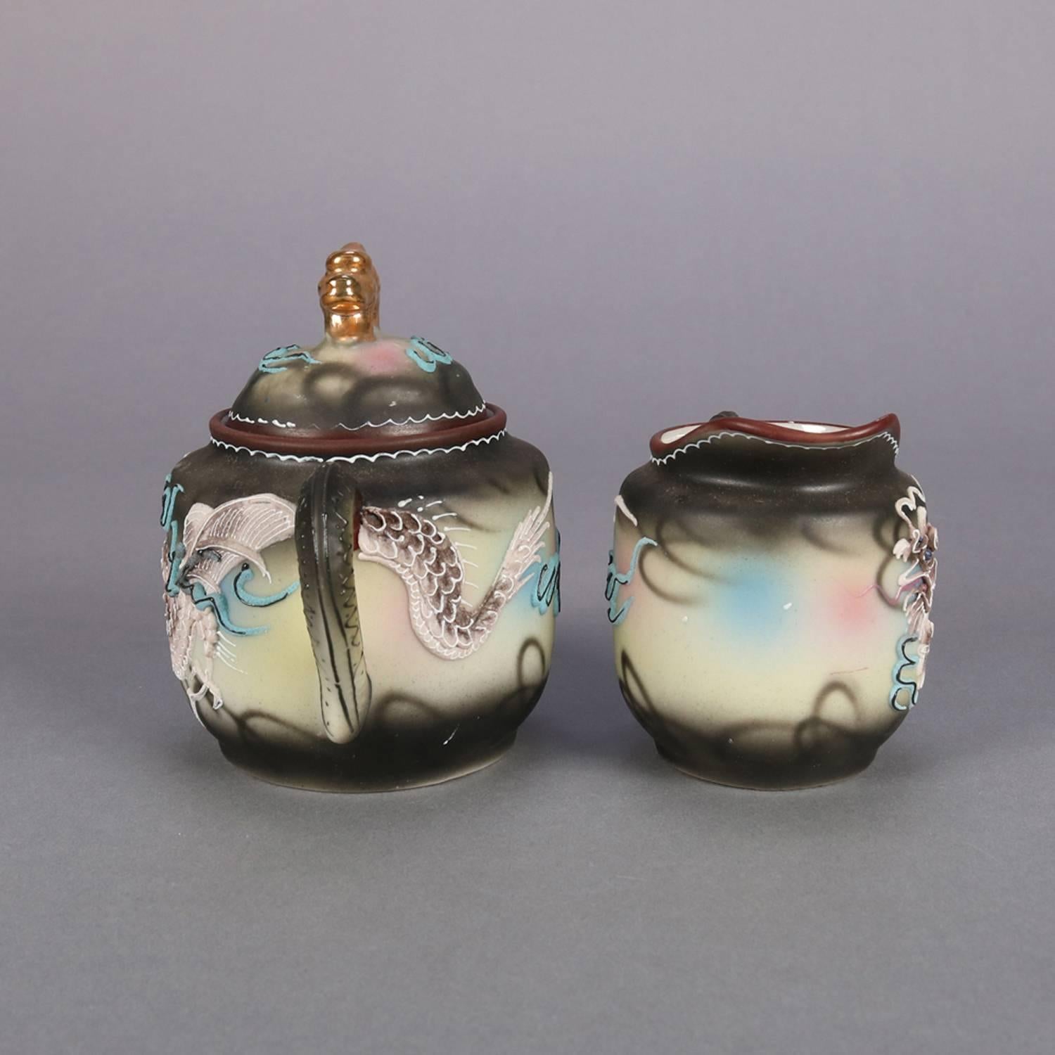 Peint à la main Service à thé japonais de porcelaine Moriage Dragonware peint à la main du Nippon