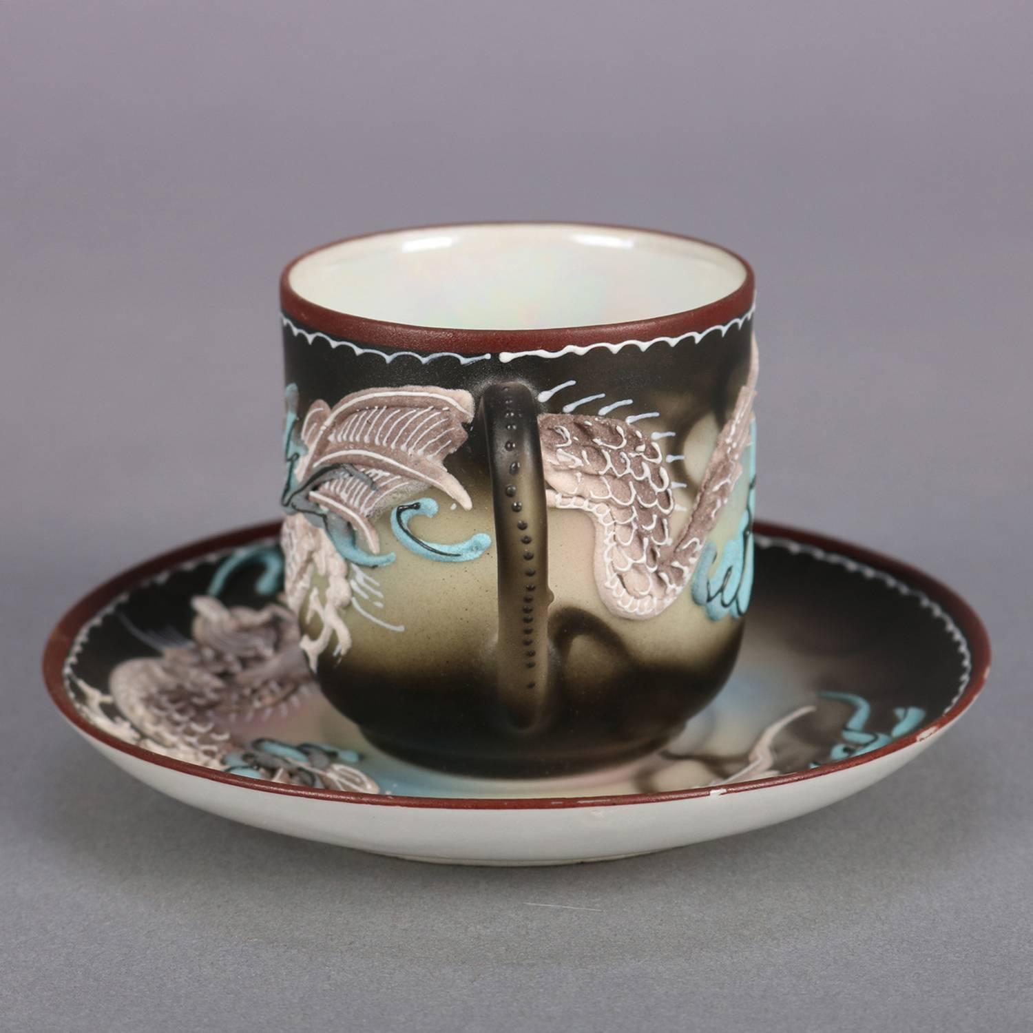 Service à thé japonais de porcelaine Moriage Dragonware peint à la main du Nippon 1