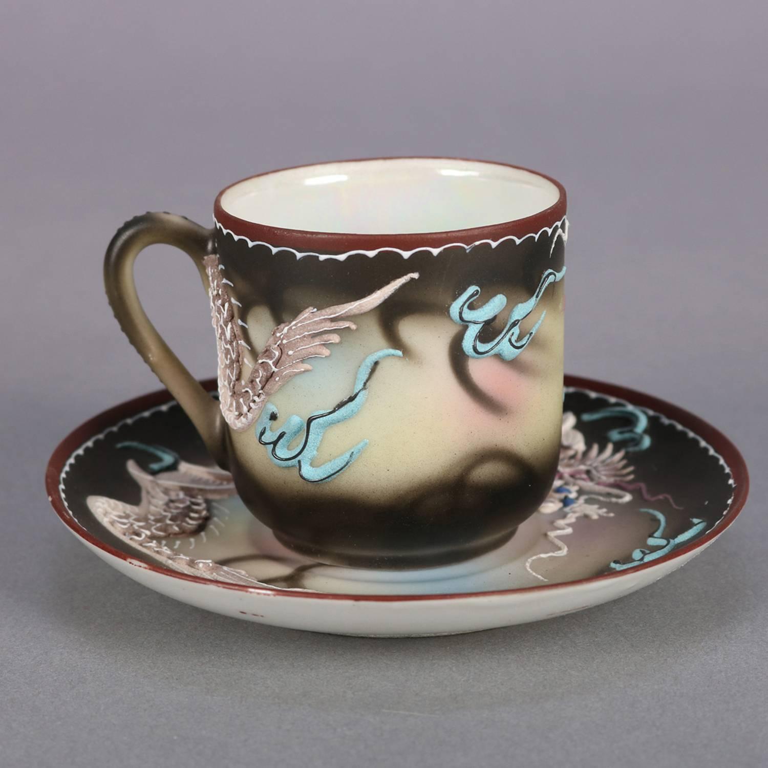 Service à thé japonais de porcelaine Moriage Dragonware peint à la main du Nippon 2