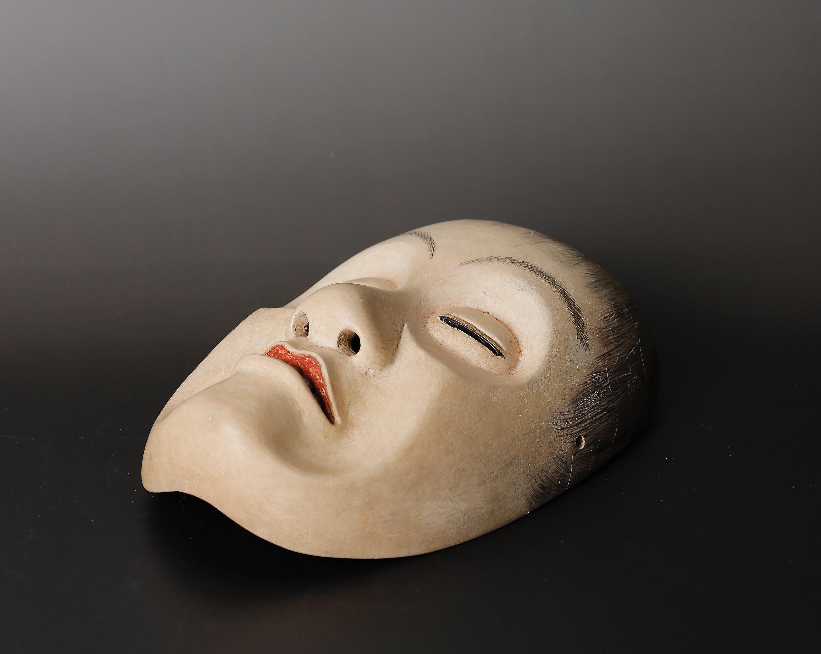 Japanese Noh Mask Depicting Yoroboshi 'Blind Monk' Character Signed by Myori For Sale 5