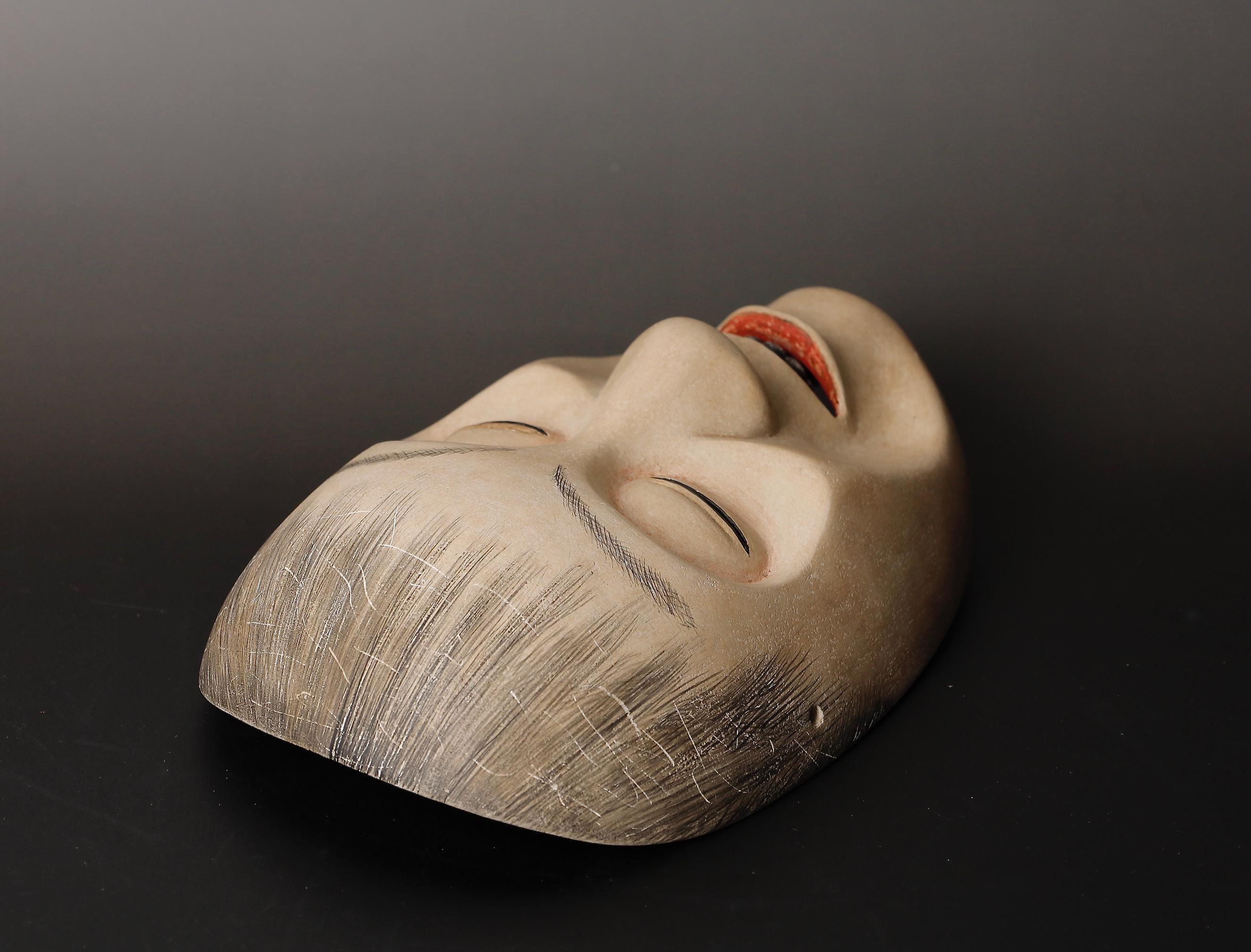 Japanese Noh Mask Depicting Yoroboshi 'Blind Monk' Character Signed by Myori For Sale 6