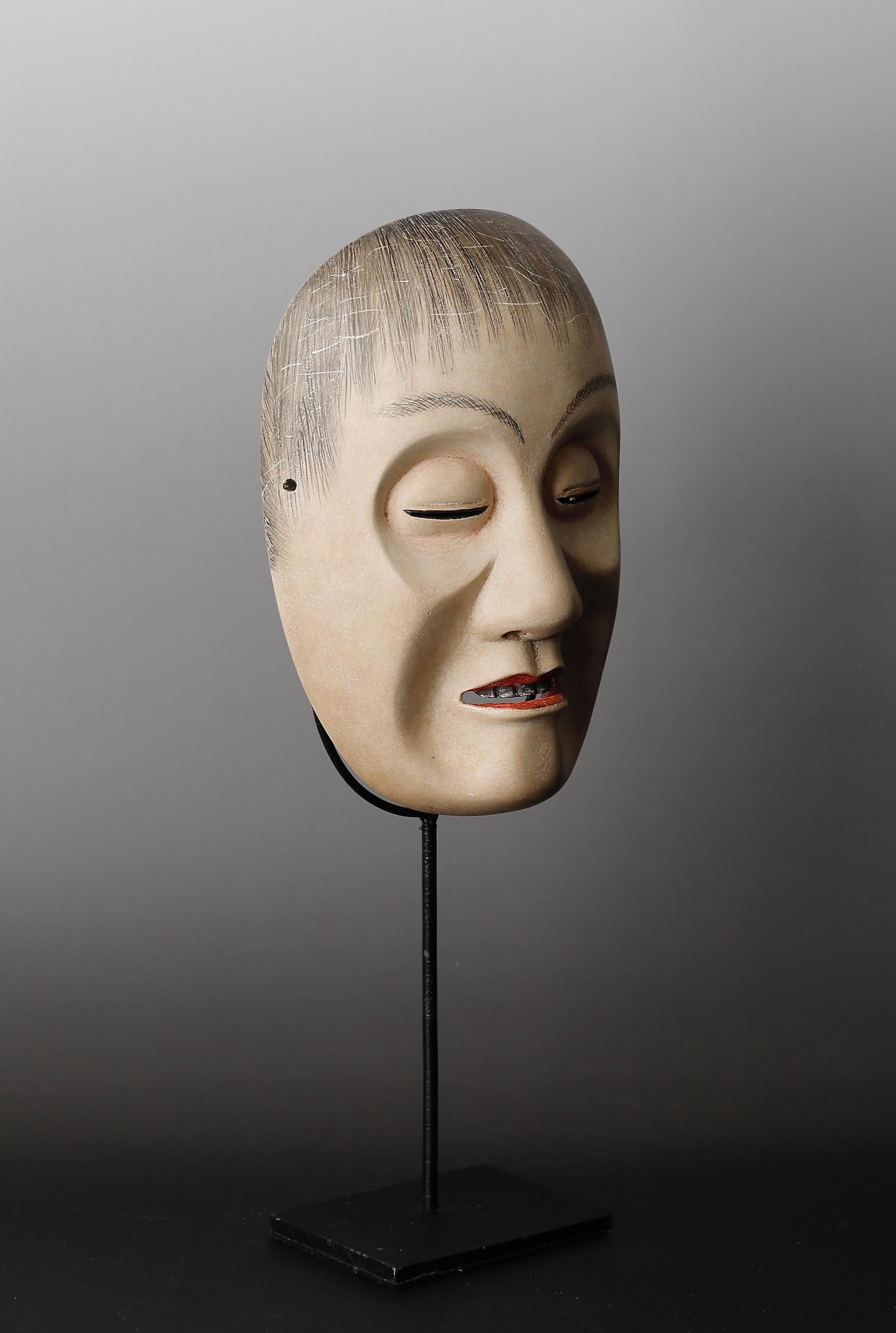 Japanese Noh Mask Depicting Yoroboshi 'Blind Monk' Character Signed by Myori For Sale 8