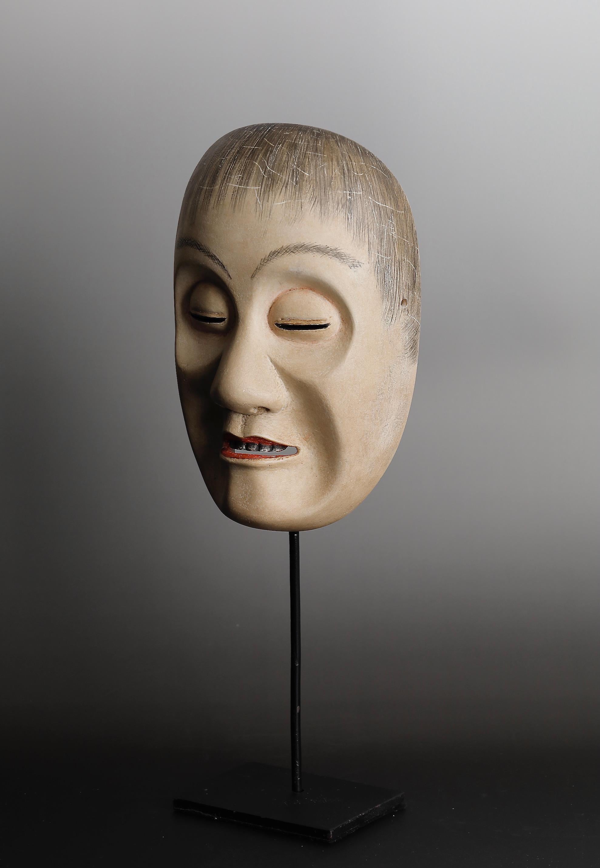 Japanese Noh Mask Depicting Yoroboshi 'Blind Monk' Character Signed by Myori For Sale 9