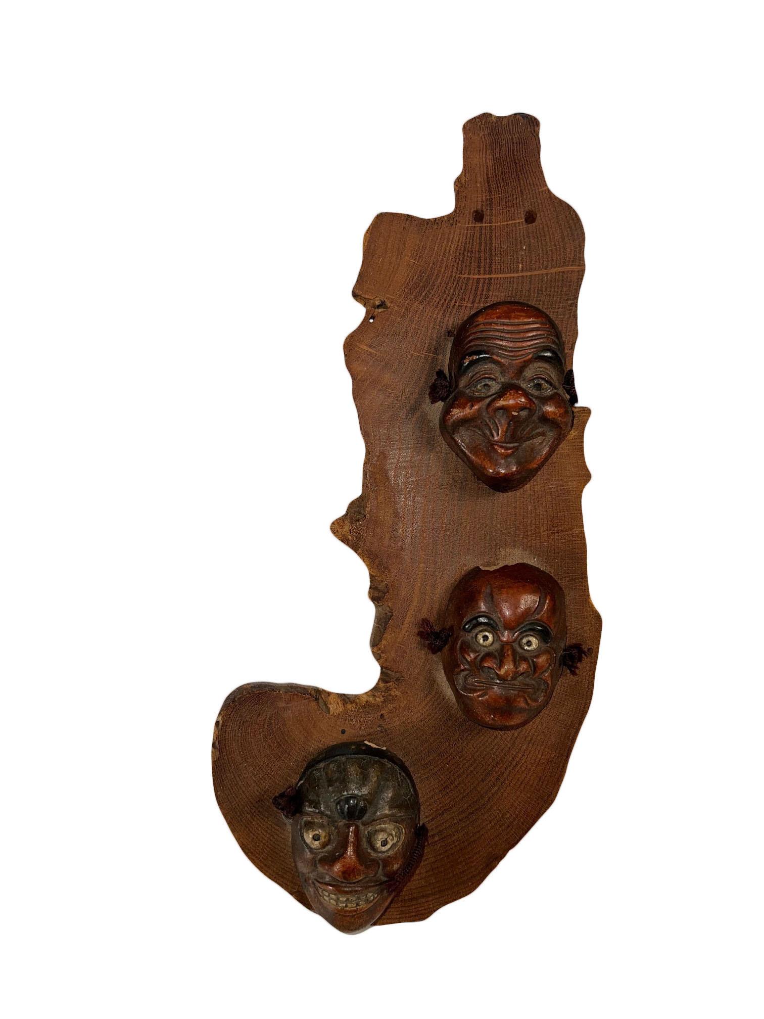 Japanese Noh Masks Mounted For Sale 1