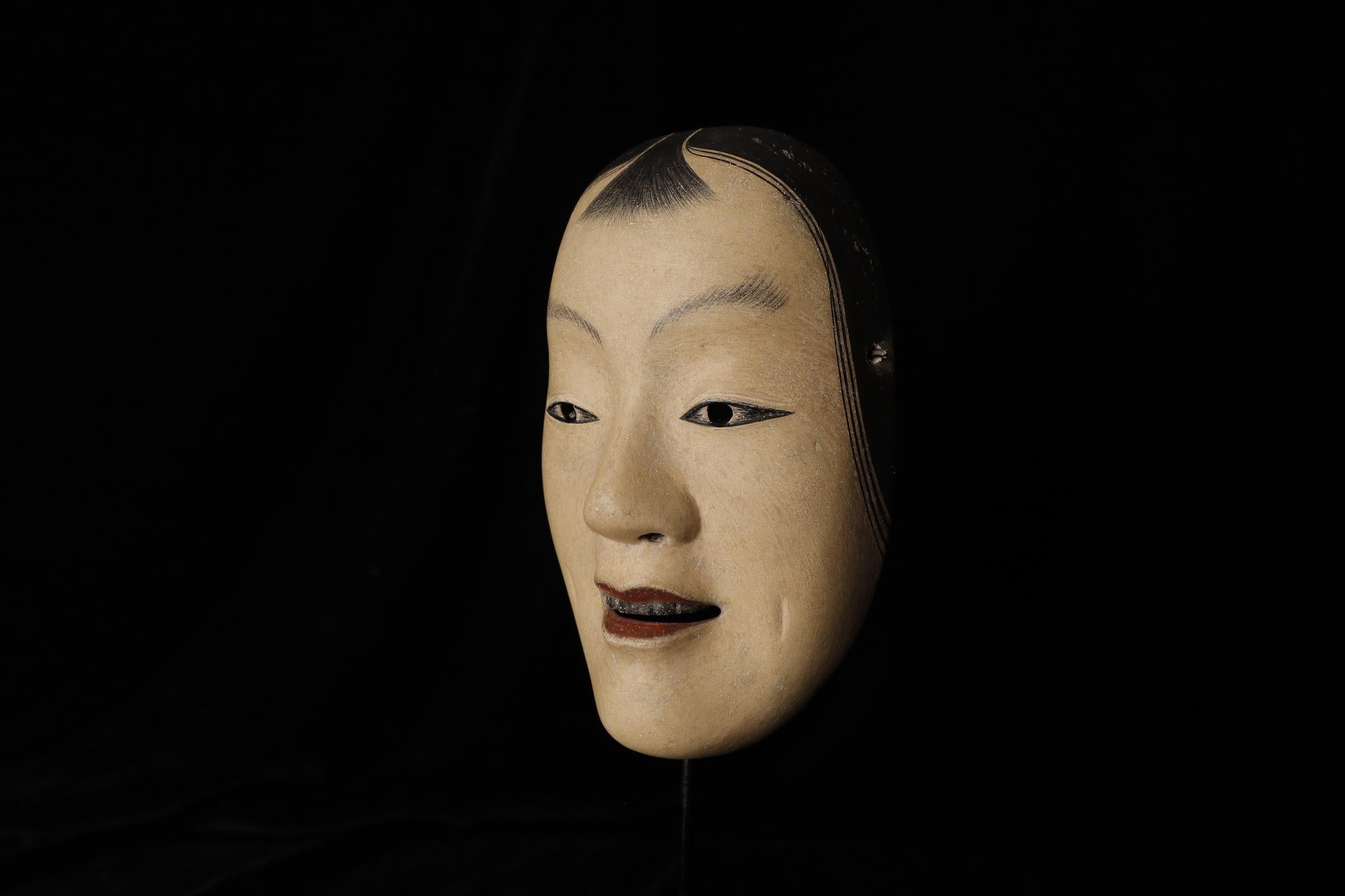 20th Century Japanese Noh Theater Mask of a young boy Kashikobito (賢人) For Sale