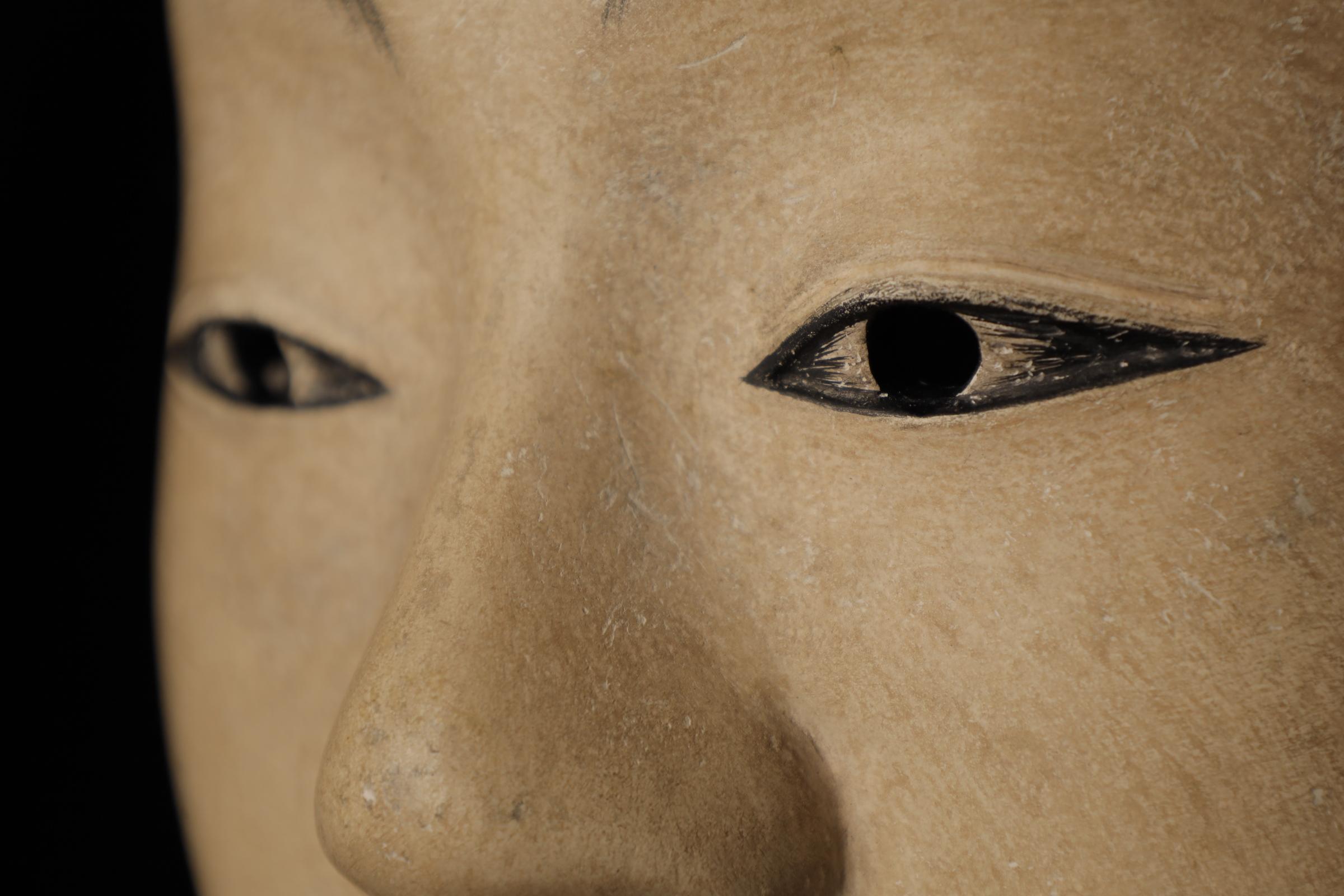 Wood Japanese Noh Theater Mask of a young boy Kashikobito (賢人) For Sale