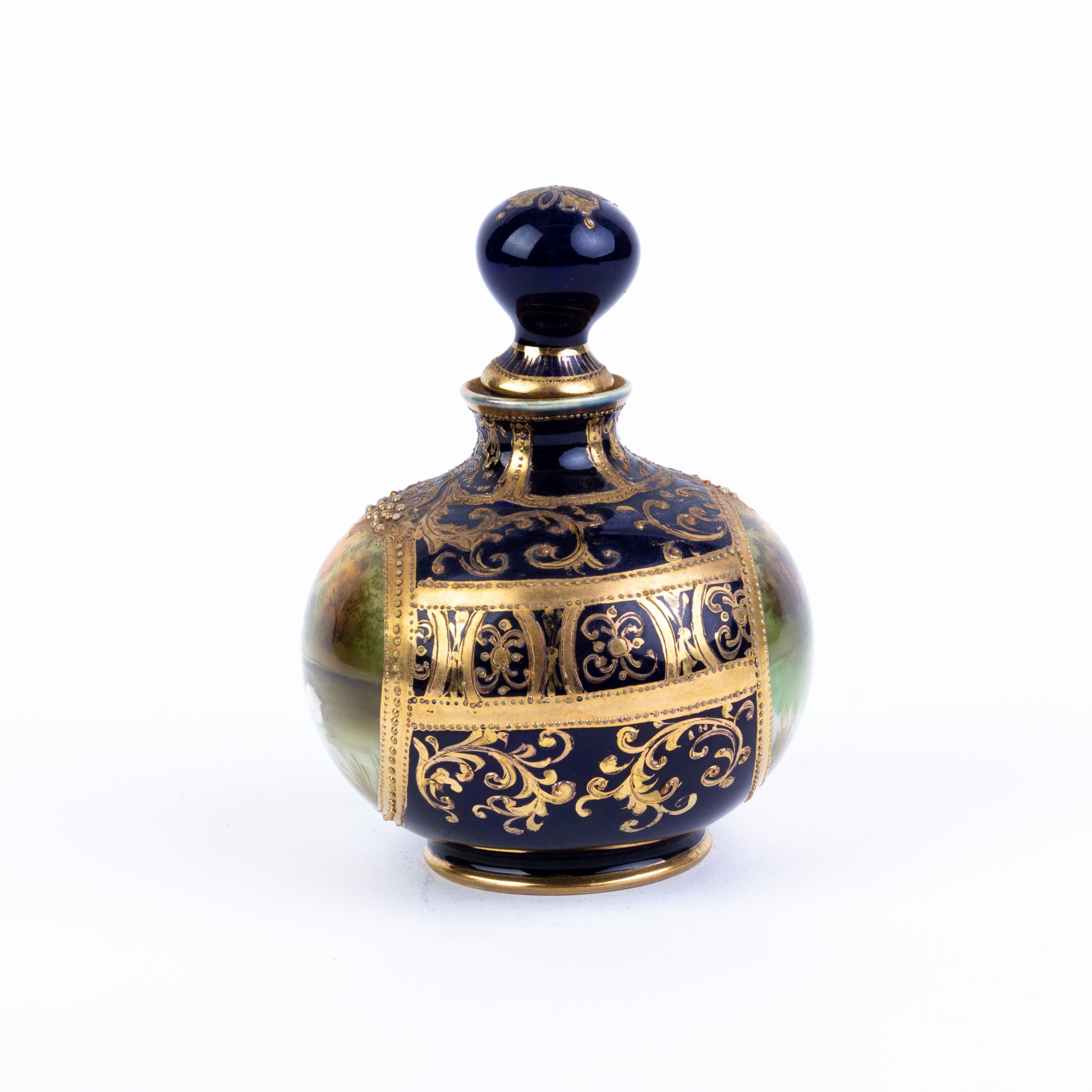 Hand-Painted Japanese Noritake Fine Gilt Porcelain Art Deco Lidded Perfume Scent Bottle For Sale