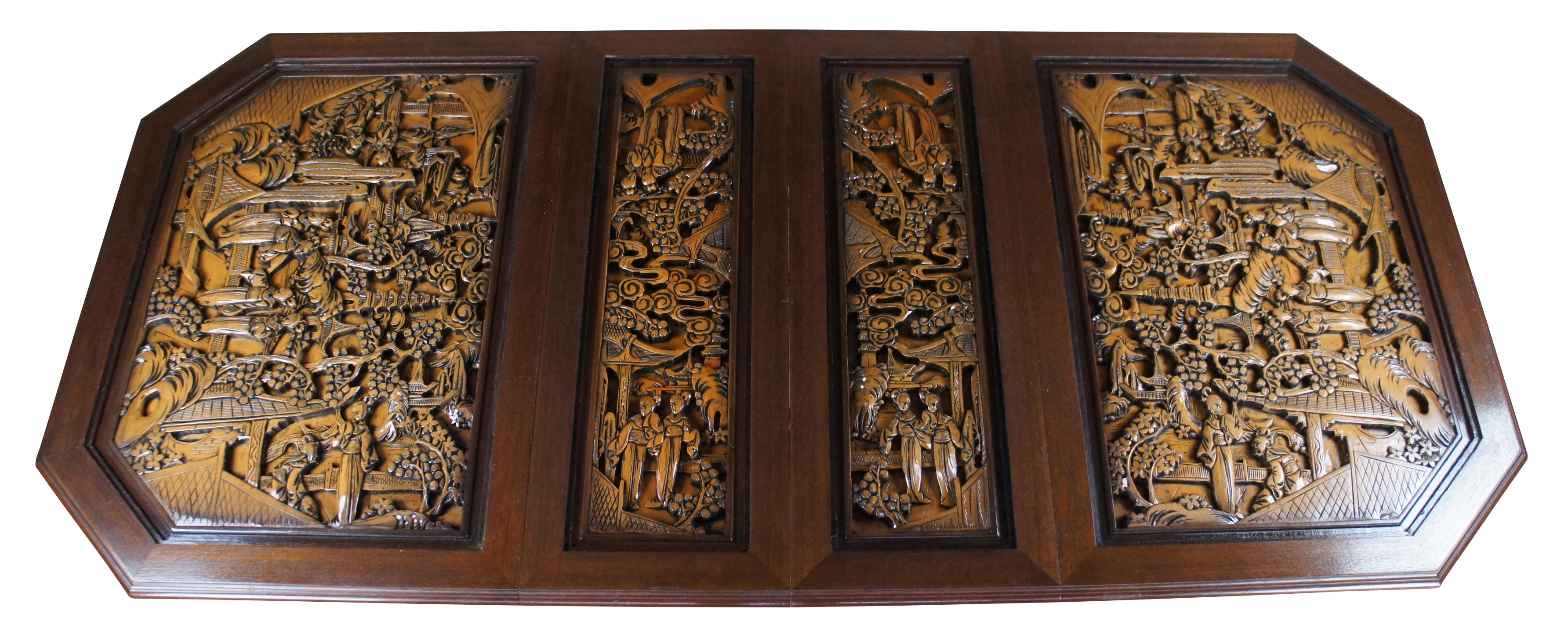 Japanese Oak High Relief Hand Carved Chinoiserie Extendable Dining ...