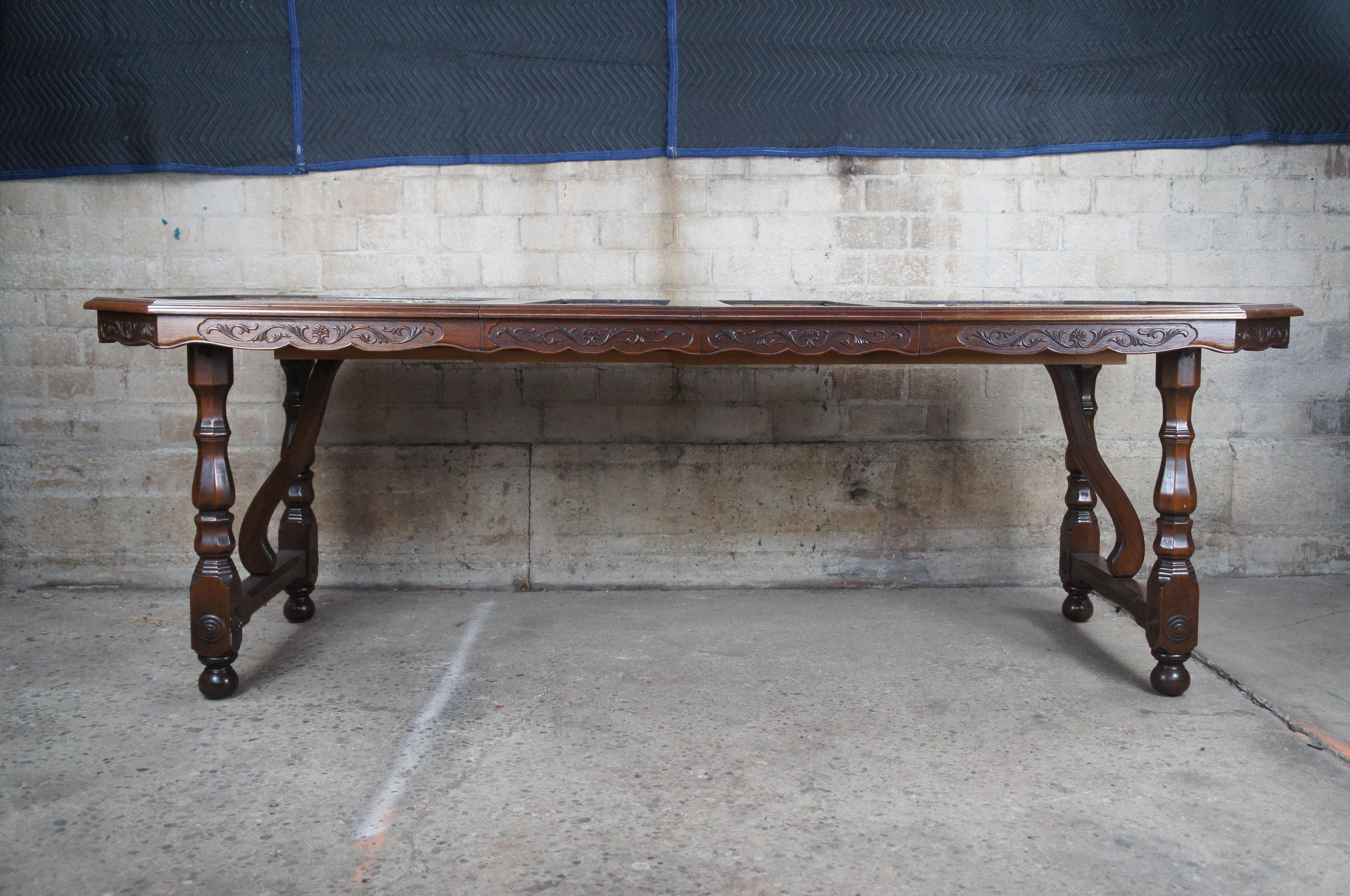 Late 20th Century Japanese Oak High Relief Hand Carved Chinoiserie Extendable Dining Table