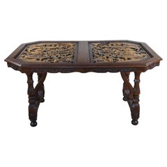 Japanese Oak High Relief Hand Carved Chinoiserie Extendable Dining Table