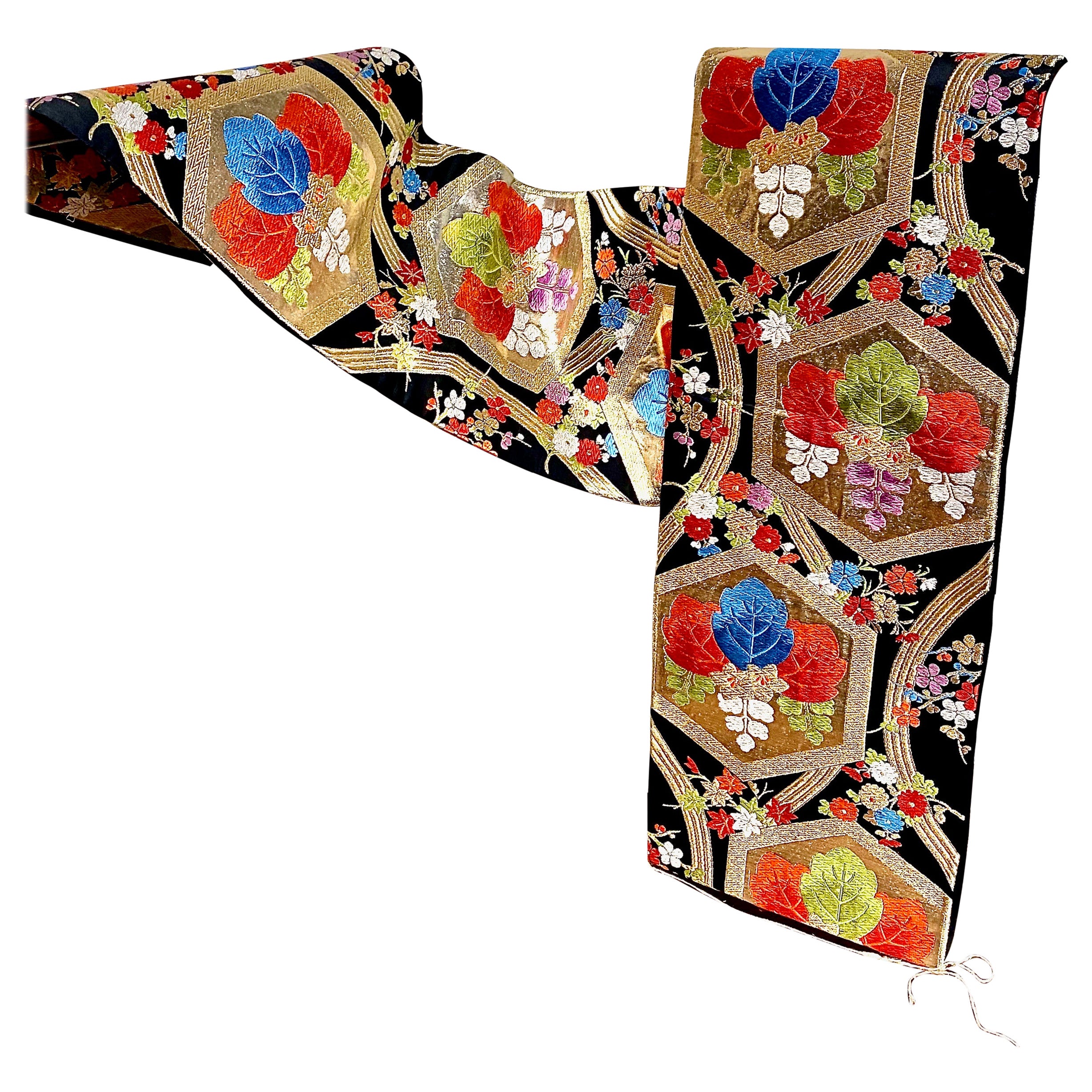 Vintage-Obi-Stoff aus Japan, gewebtes Blumenmuster, Seide, um die 1970er Jahre im Angebot