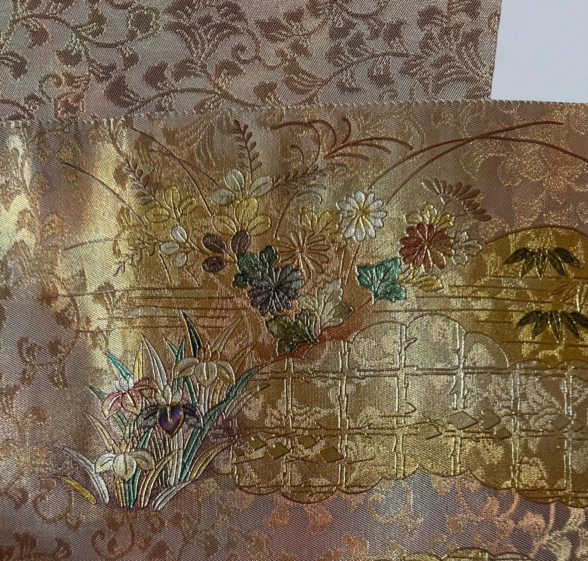 Obi japonais avec motif de paysage et de pavillon - décoration murale, chemin de table en vente 5