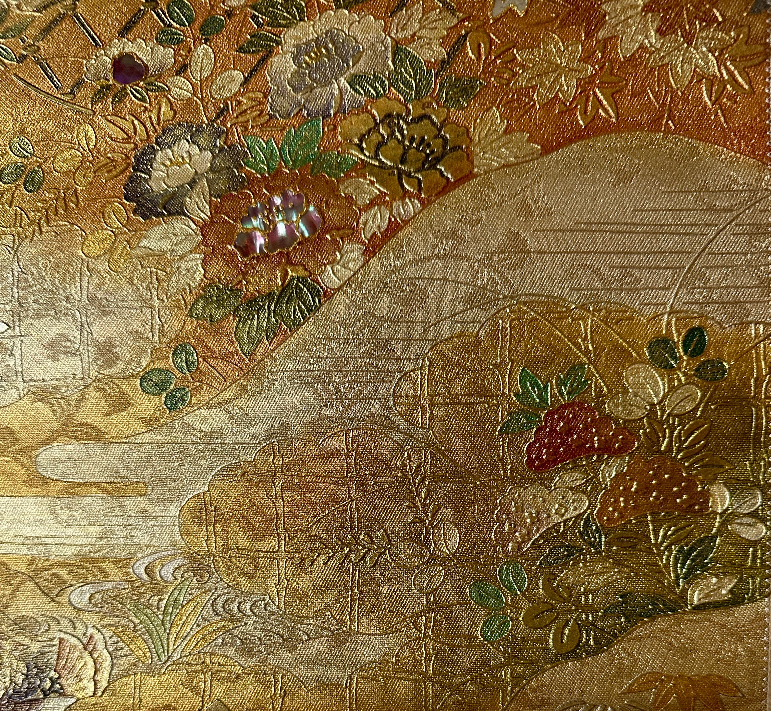 Obi japonais avec motif de paysage et de pavillon - décoration murale, chemin de table en vente 7