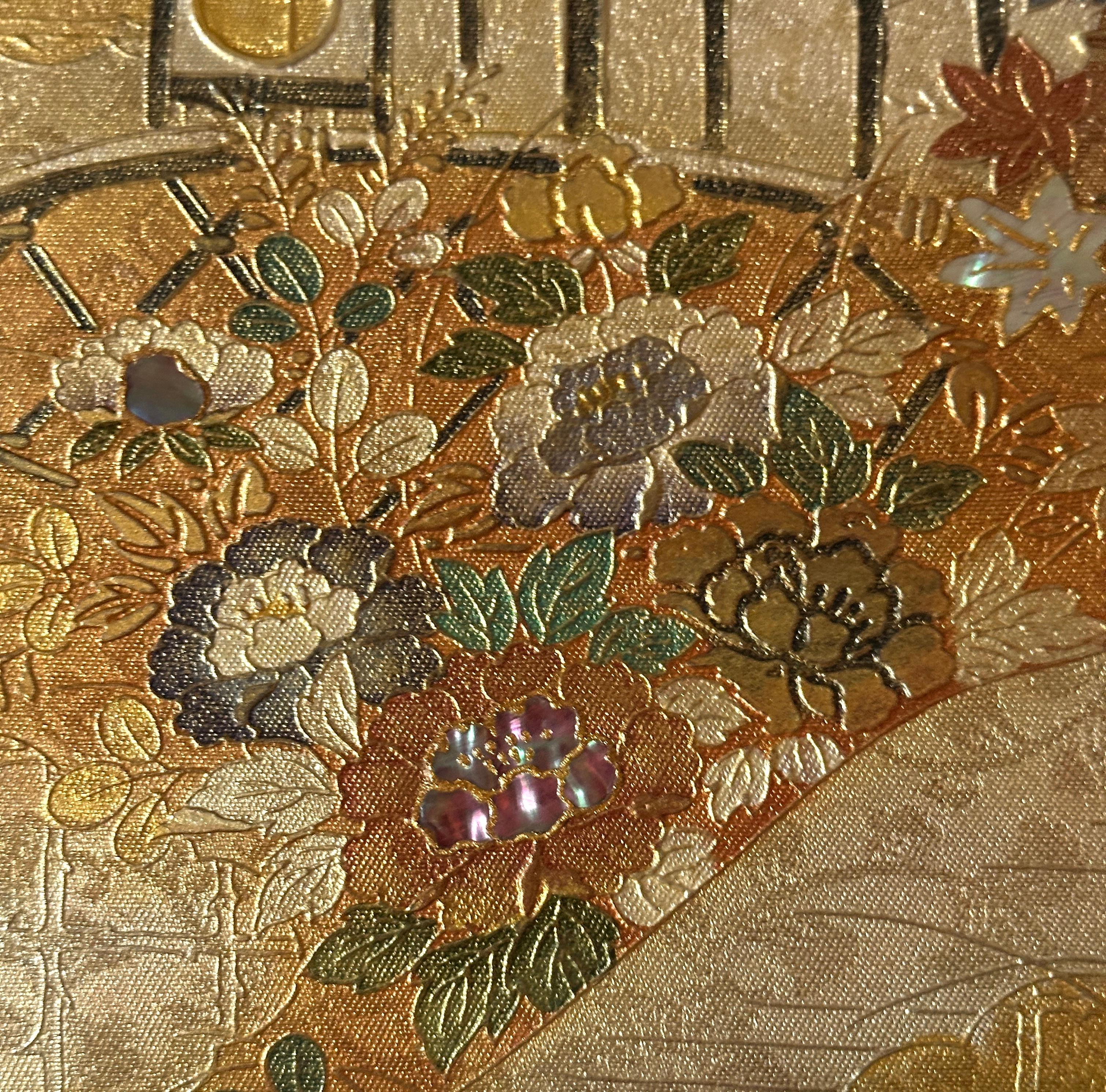 Obi japonais avec motif de paysage et de pavillon - décoration murale, chemin de table en vente 8