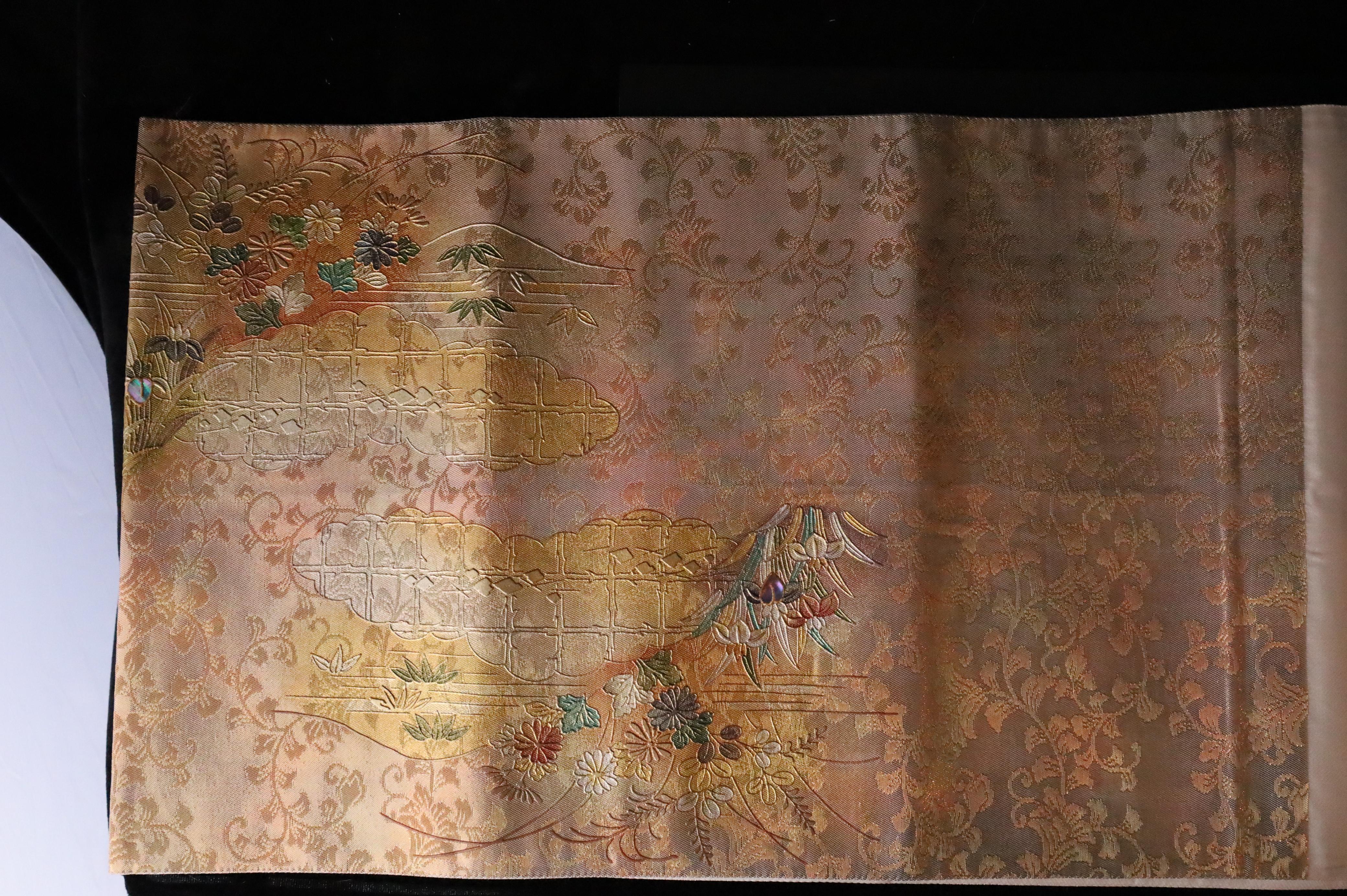 Japanese Obi with Landscape and Pavilion Motif – wall decoration, table runner For Sale 1