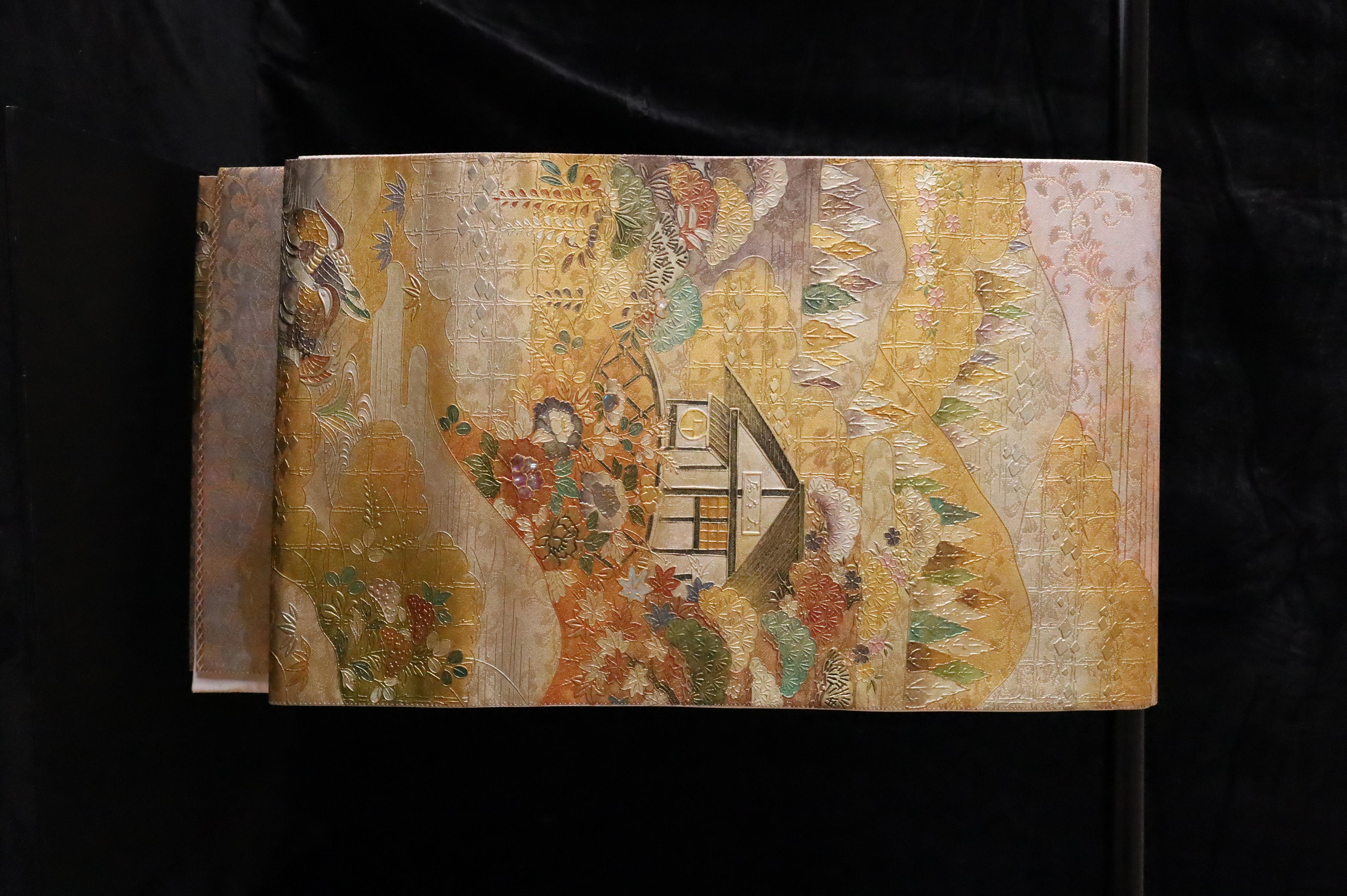 Japanese Obi with Landscape and Pavilion Motif – wall decoration, table runner For Sale 2