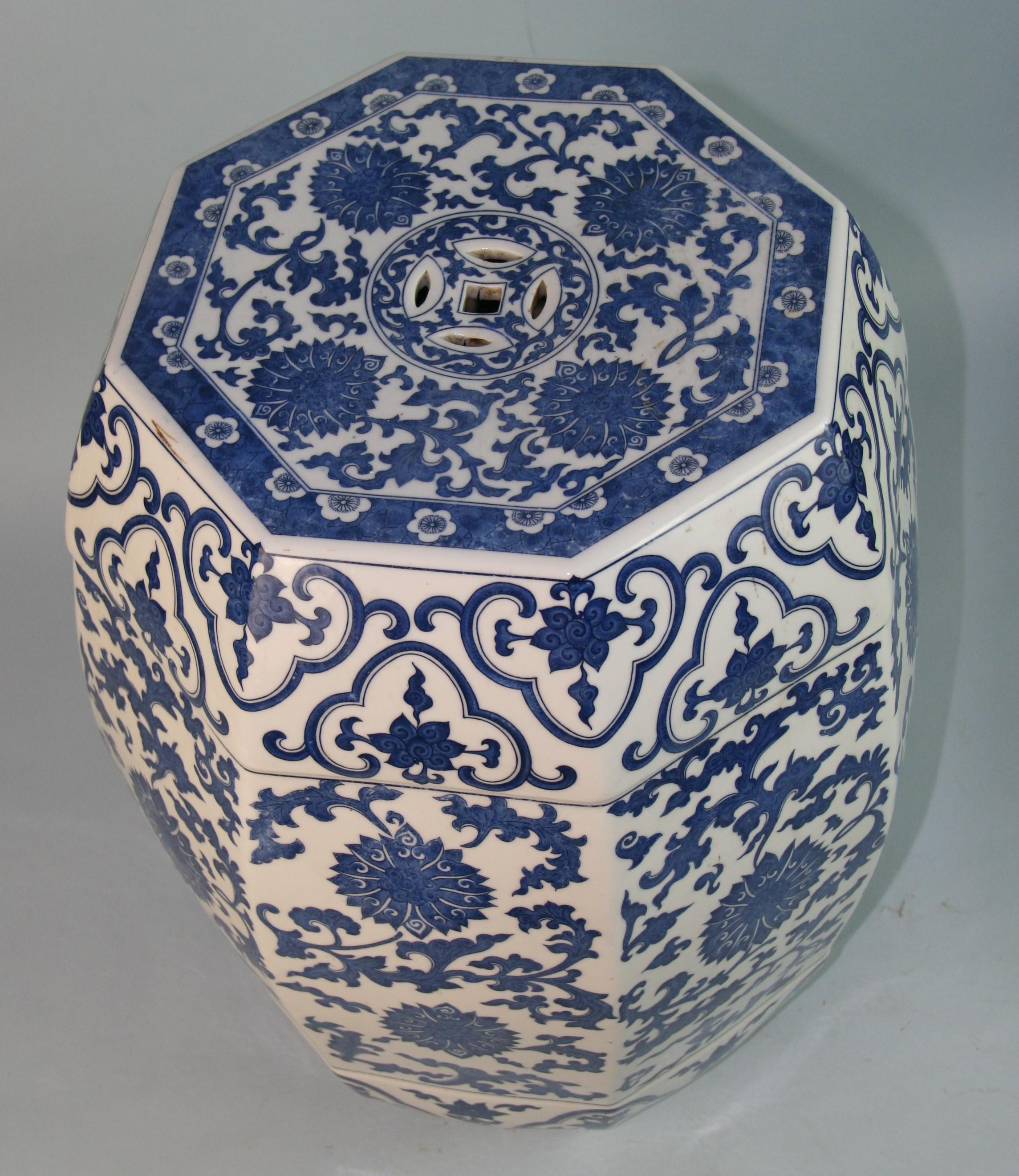 Japanese Octagonal Blue and White Ceramic Garden Table / Stool For Sale 3