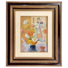 Japanisches Ölgemälde auf Leinwand gerahmt, signiert M.J. Patterson