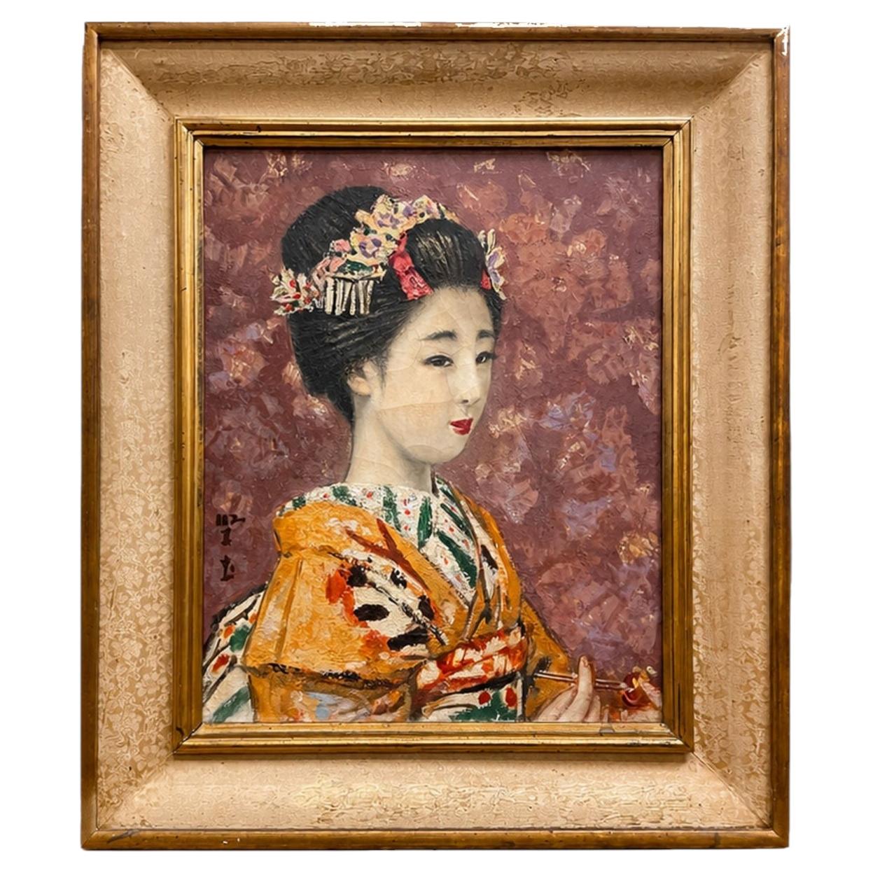 Japanese Oil Painting of Young Woman by Yajima (1895–1973), Dated 1954