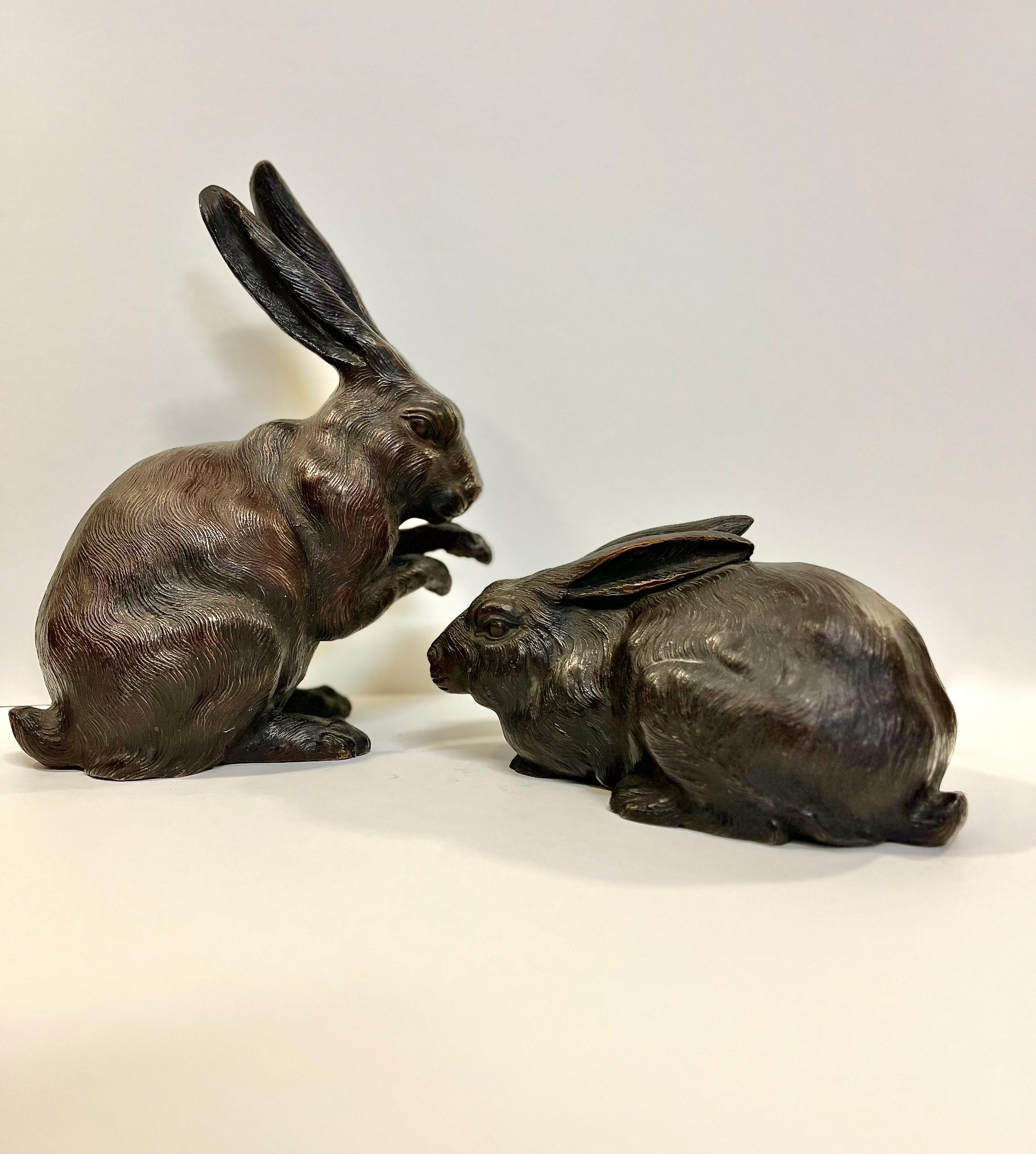 Bronze Japanese Okimo of Standing Rabbit  For Sale