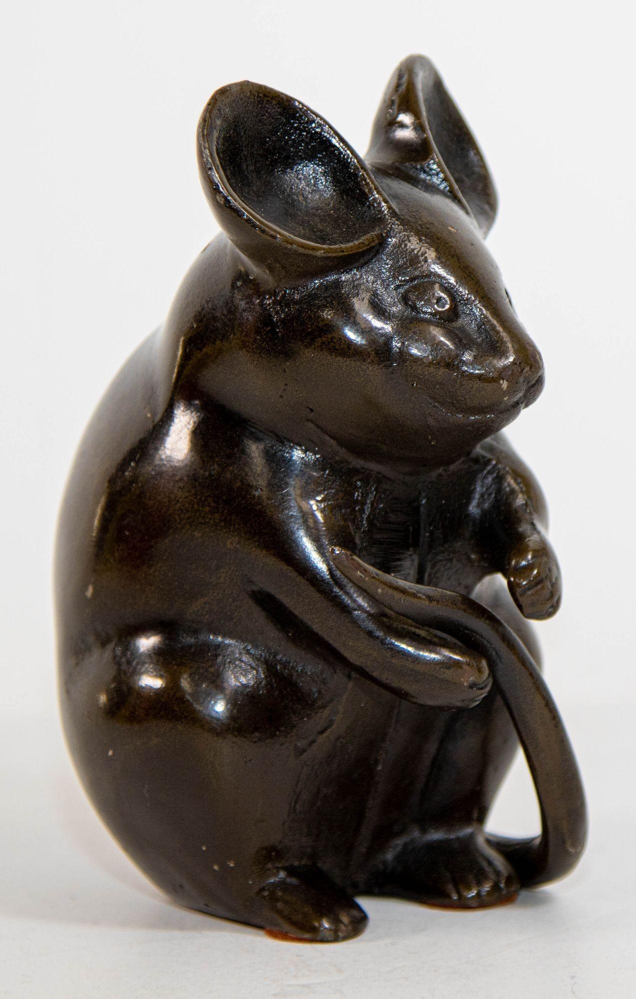 Folk Art Japanese Okimono Bronze Figure of a Rat 1950s For Sale