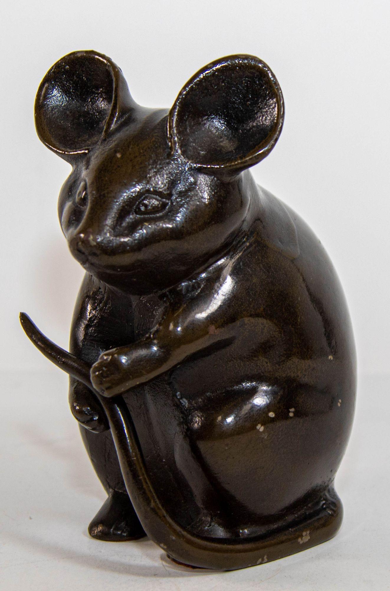 Cast Japanese Okimono Bronze Figure of a Rat 1950s For Sale
