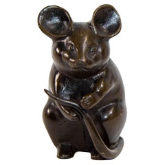 Japanese Okimono Bronze Figure of a Rat 1950s