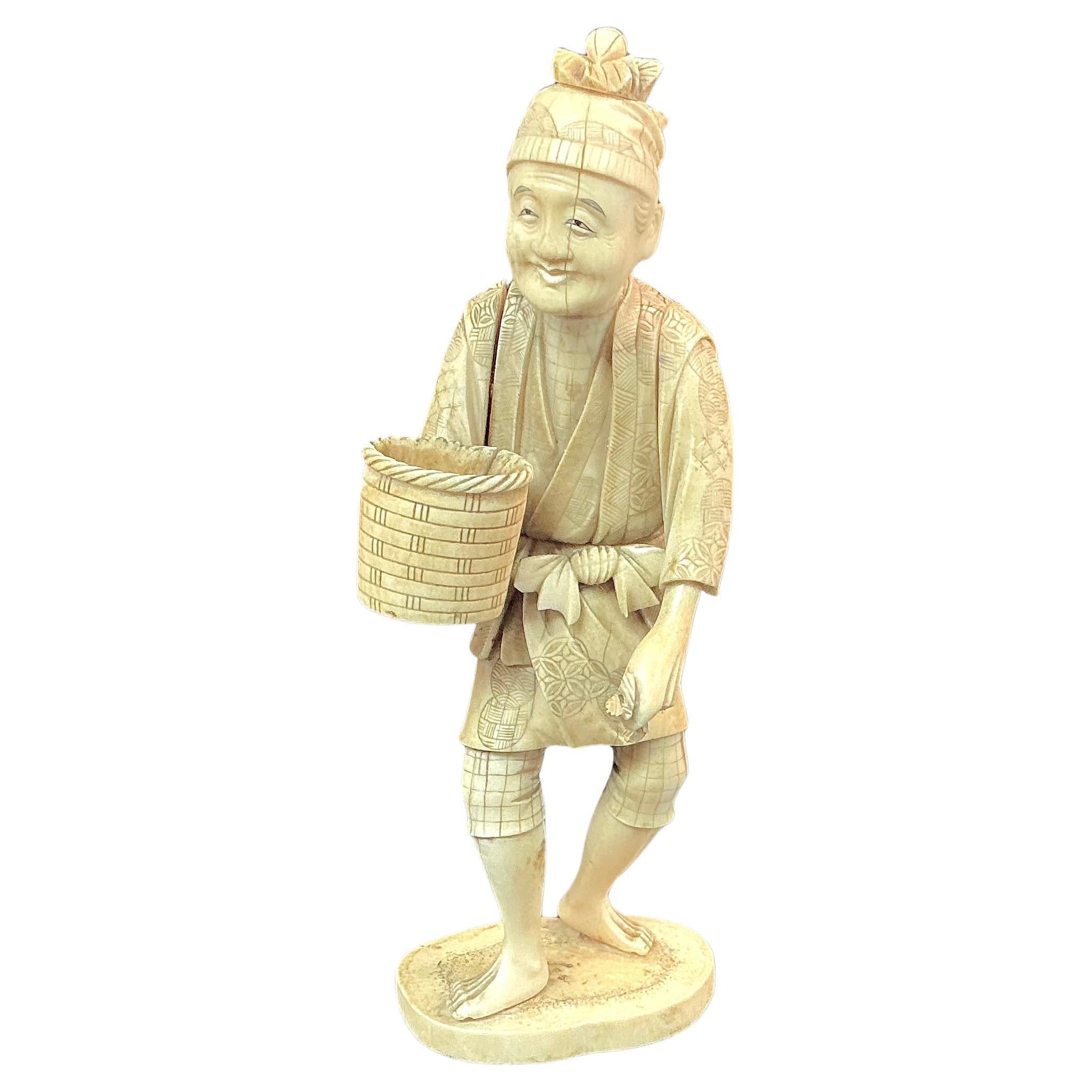 Japanese Okimono Fisherman Figure For Sale