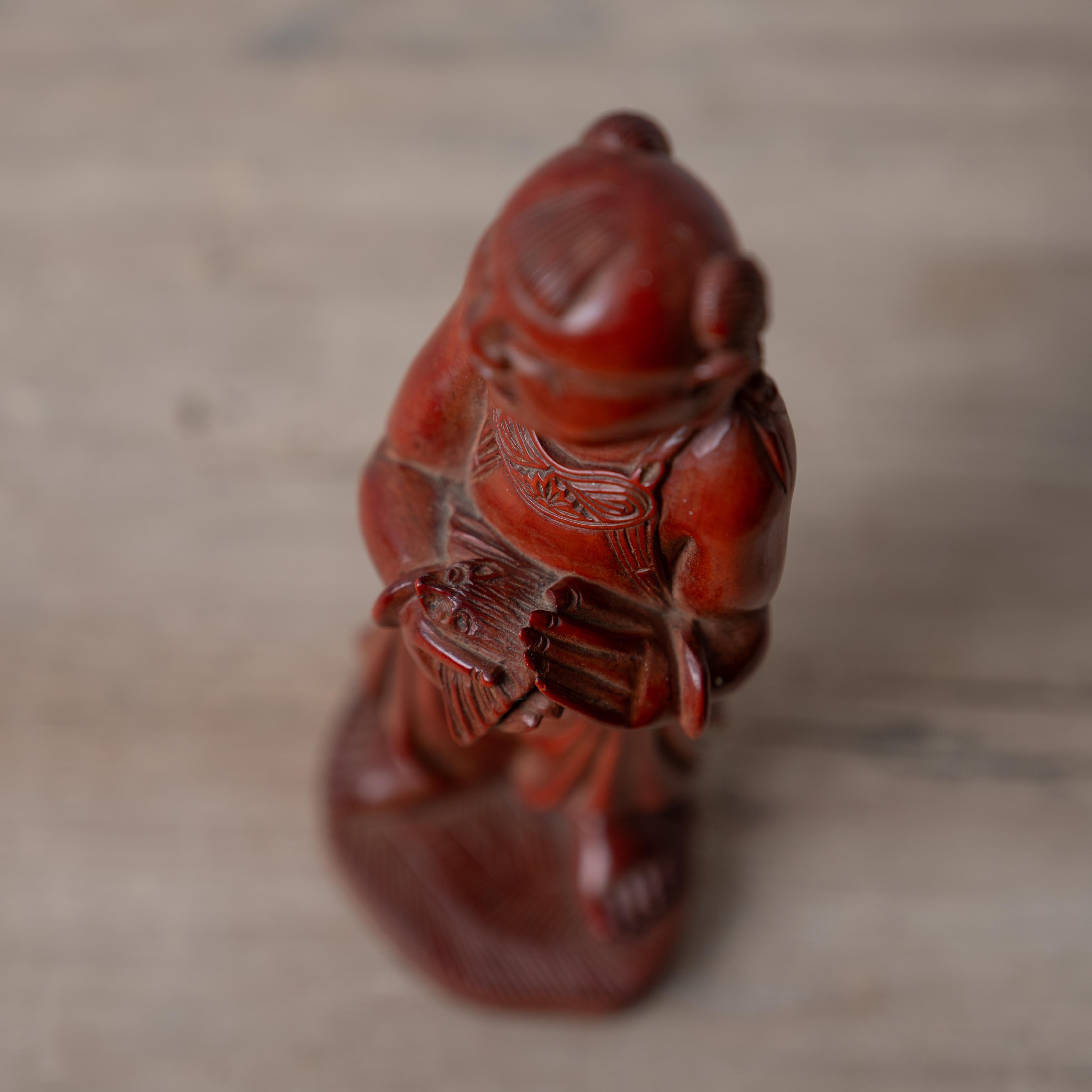 Japanese Okimono Man Petting Bat For Sale 3
