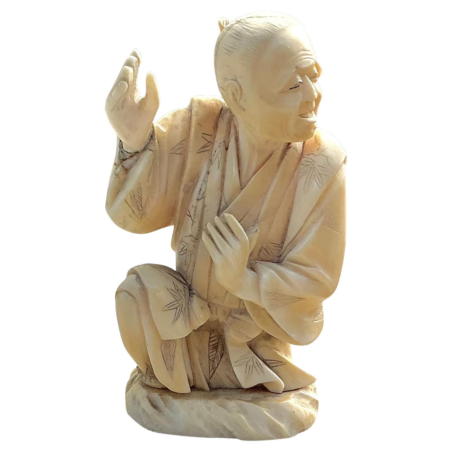 Japanese Okimono Sitting Man Figurine For Sale