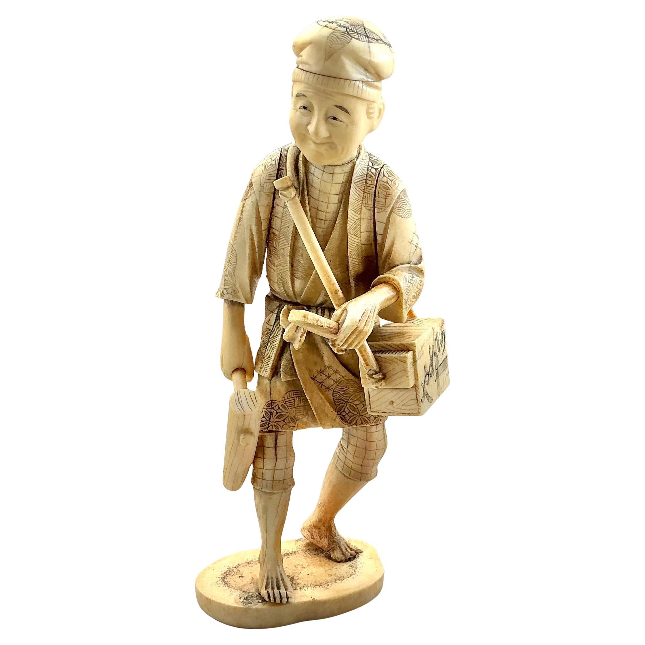 Japanese Okimono Working Man Figurine