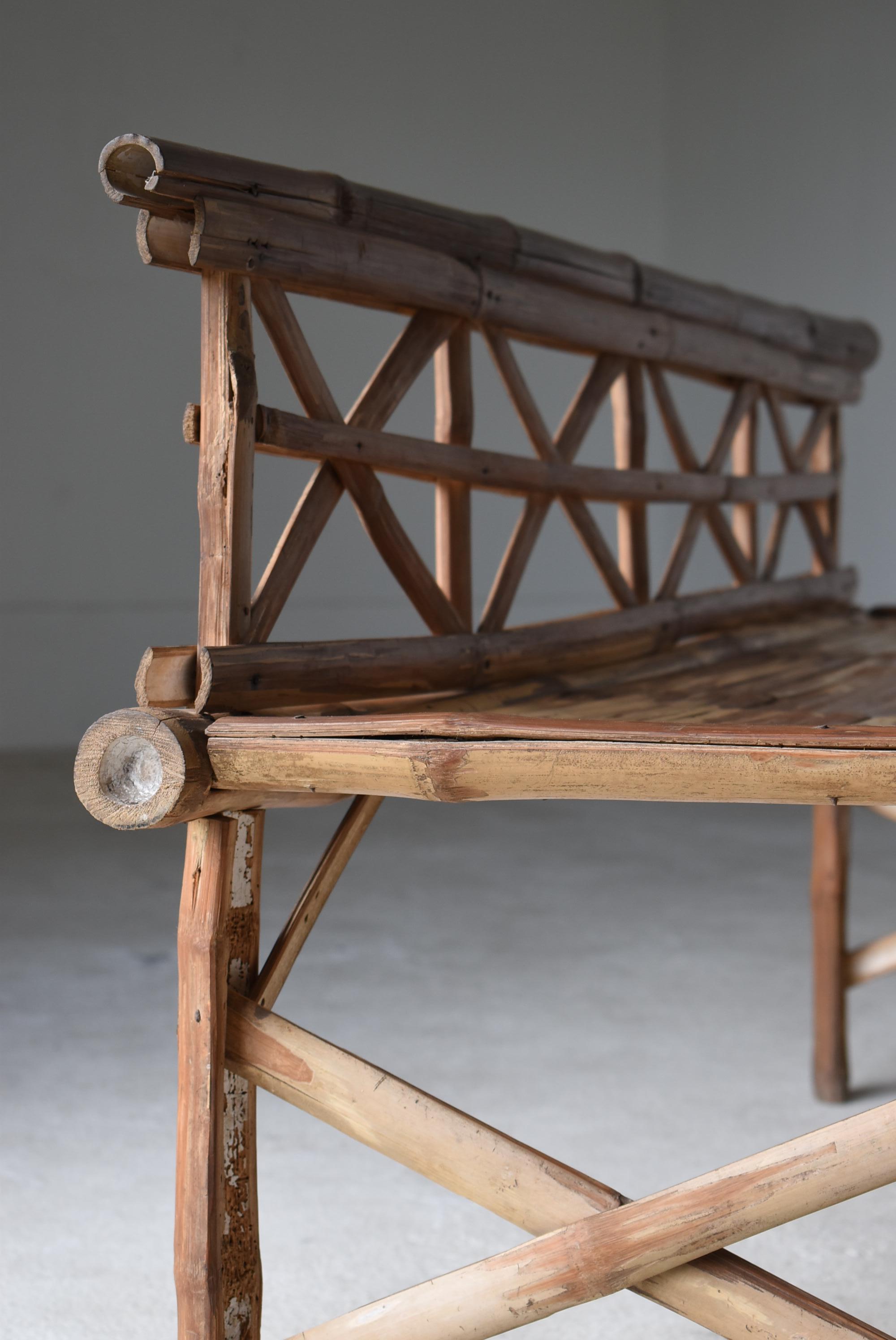 Japanese Old Bamboo Bench 1940s-1960s / Long Chair Mingei Wabisabi 3