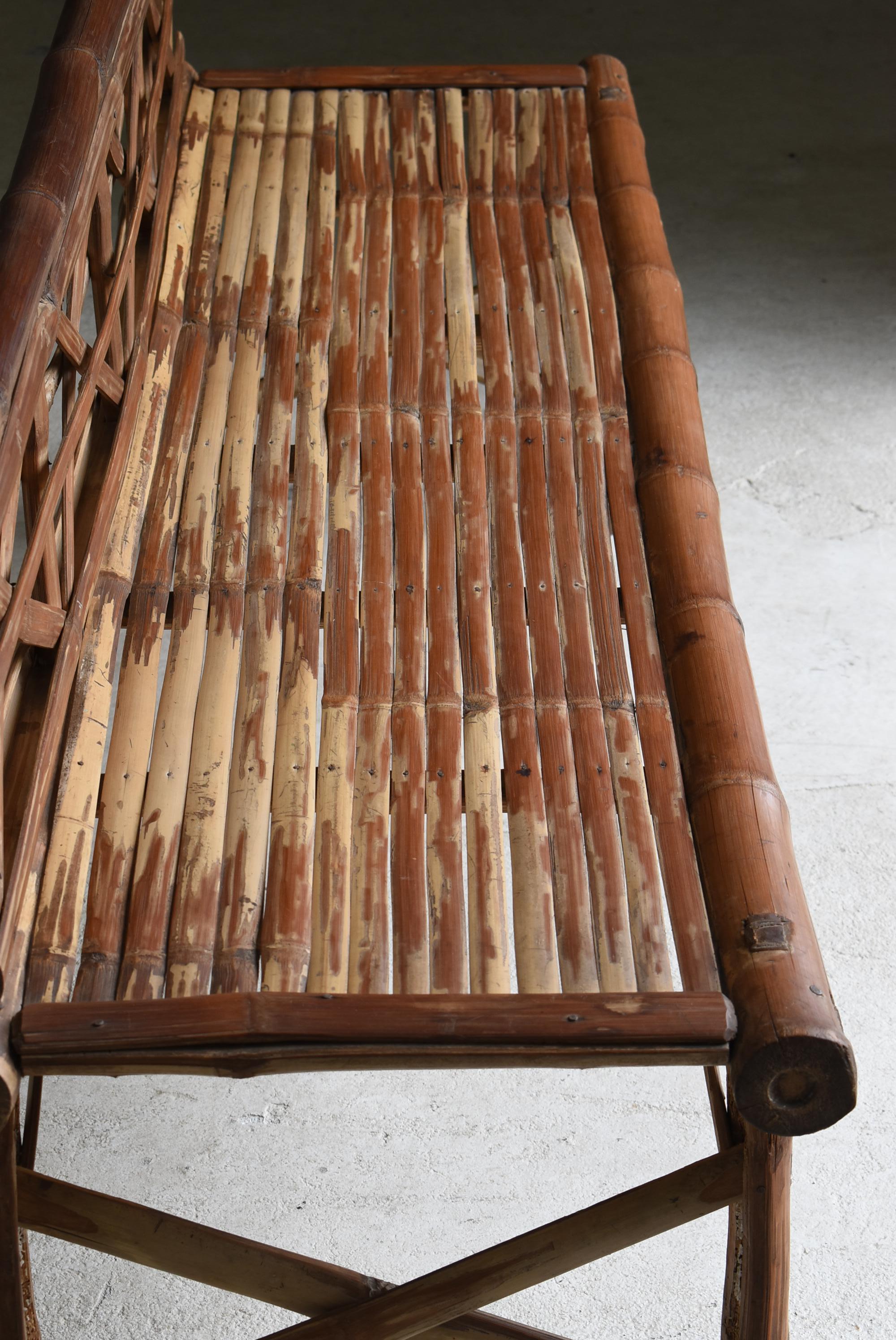 Japanese Old Bamboo Bench 1940s-1960s / Long Chair Mingei Wabisabi 10