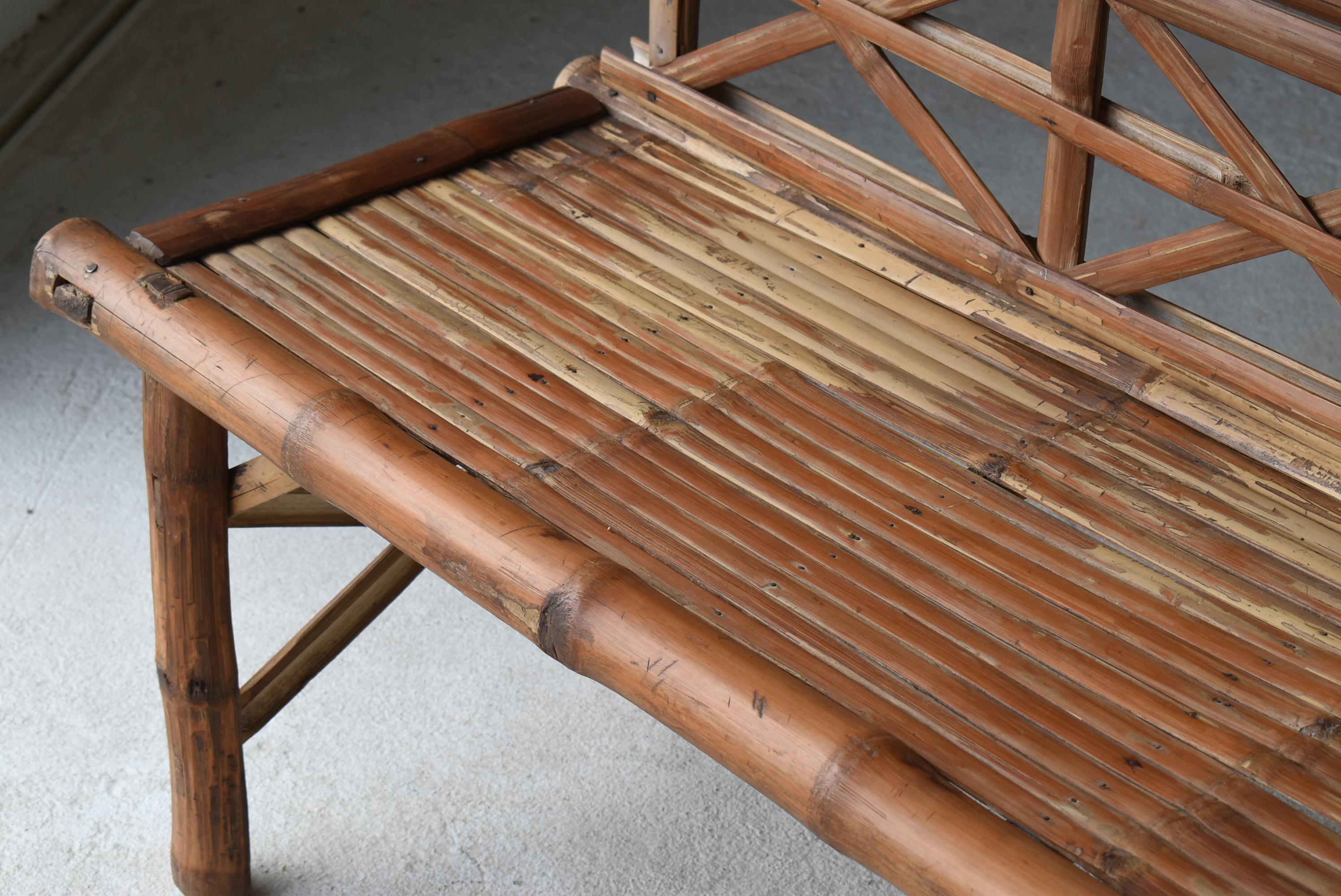 Showa Japanese Old Bamboo Bench 1940s-1960s / Long Chair Mingei Wabisabi