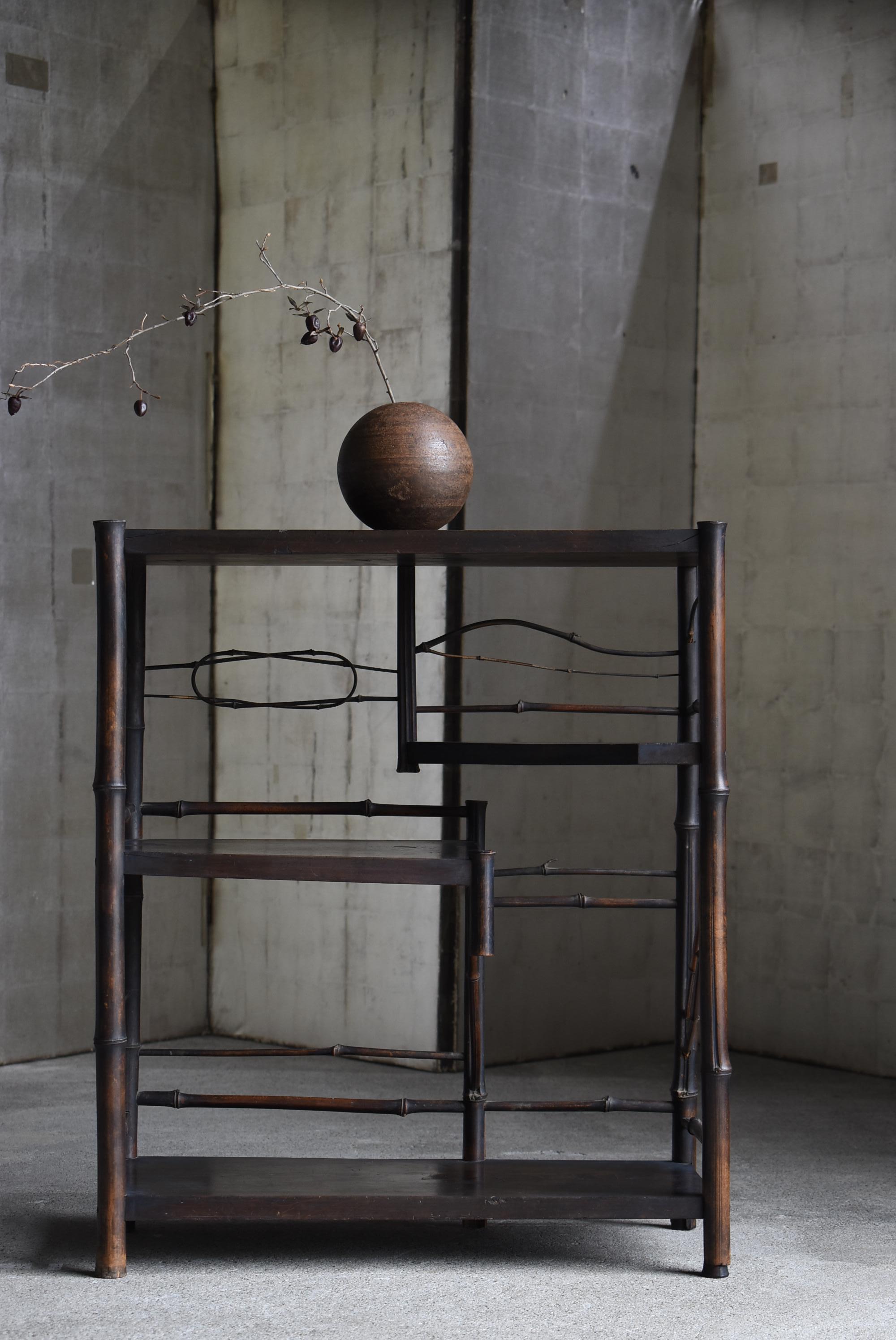 Showa Japanese Old Bamboo Shelf 1940s-1960s / Shelf Cabinet Wabisabi