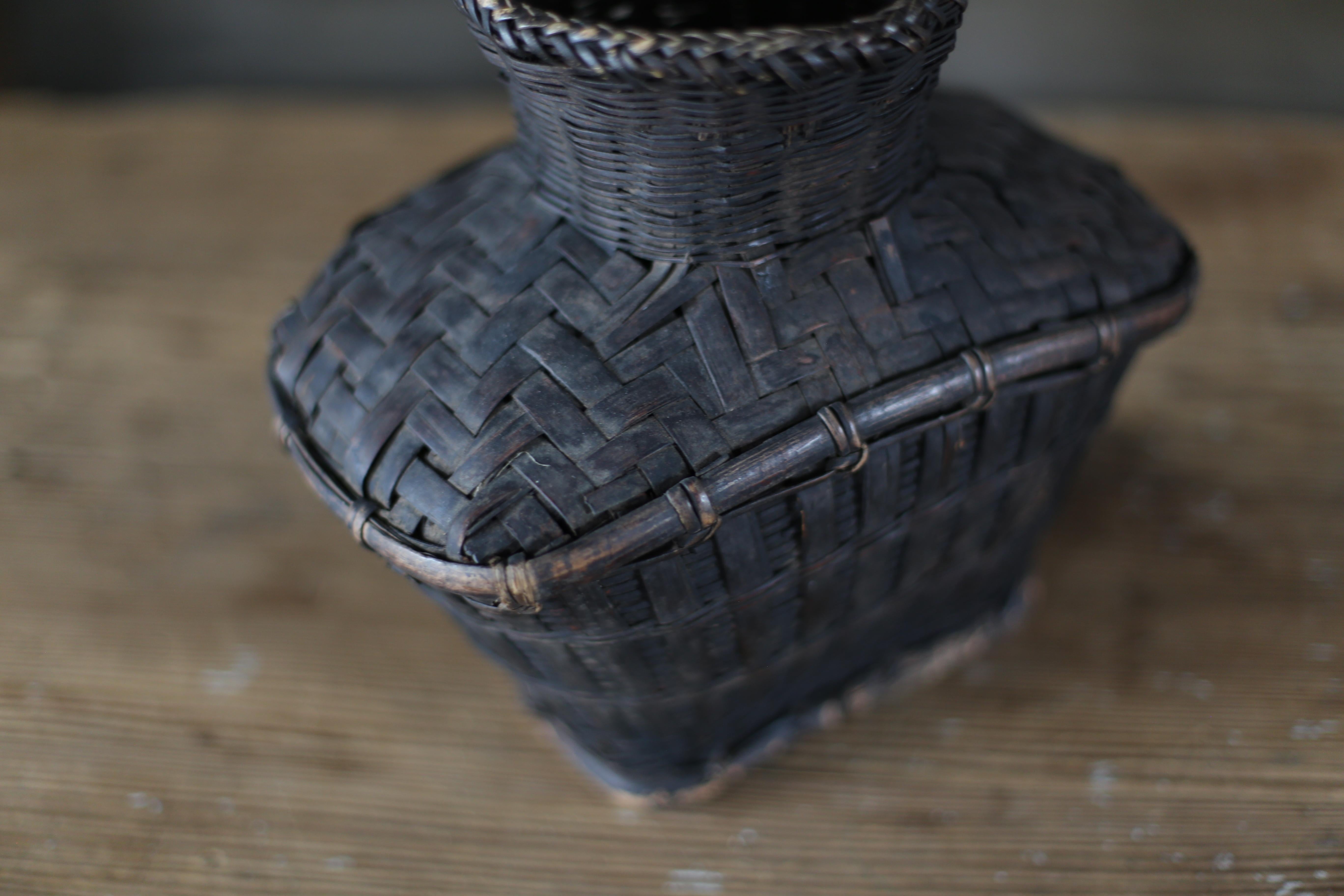 Japanese Old Bamboo Woven Vase / Late 19th Century 1