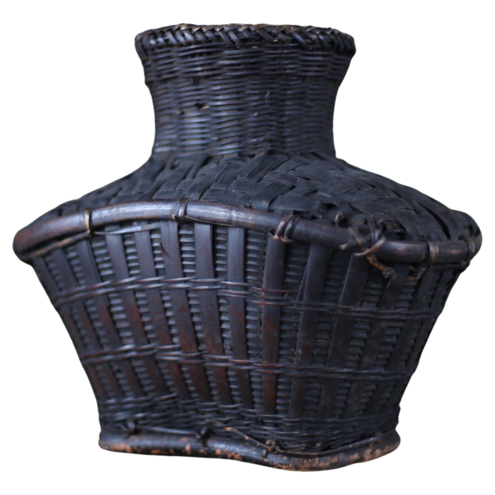 Japanese Old Bamboo Woven Vase / Late 19th Century