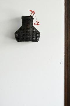 Japanese Old Bamboo Woven Vase/Wall Hanging Decoration/Late 19th Century