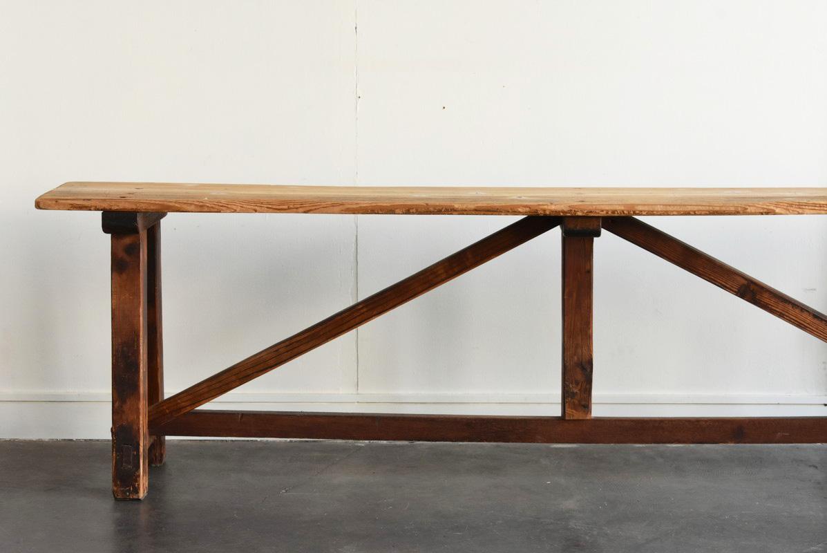 Japanese Old Big Wooden Bench / Showa / Simple Design / Mingei/ 1920-1970 7