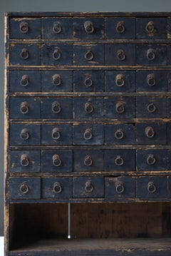 Japanese Old Black Medicine Chest 1800s-1860s/Antique Drawer Storage Cabinet