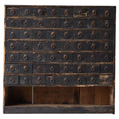 Japanese Old Black Medicine Chest 1800s-1860s/Antique Drawer Storage Cabinet