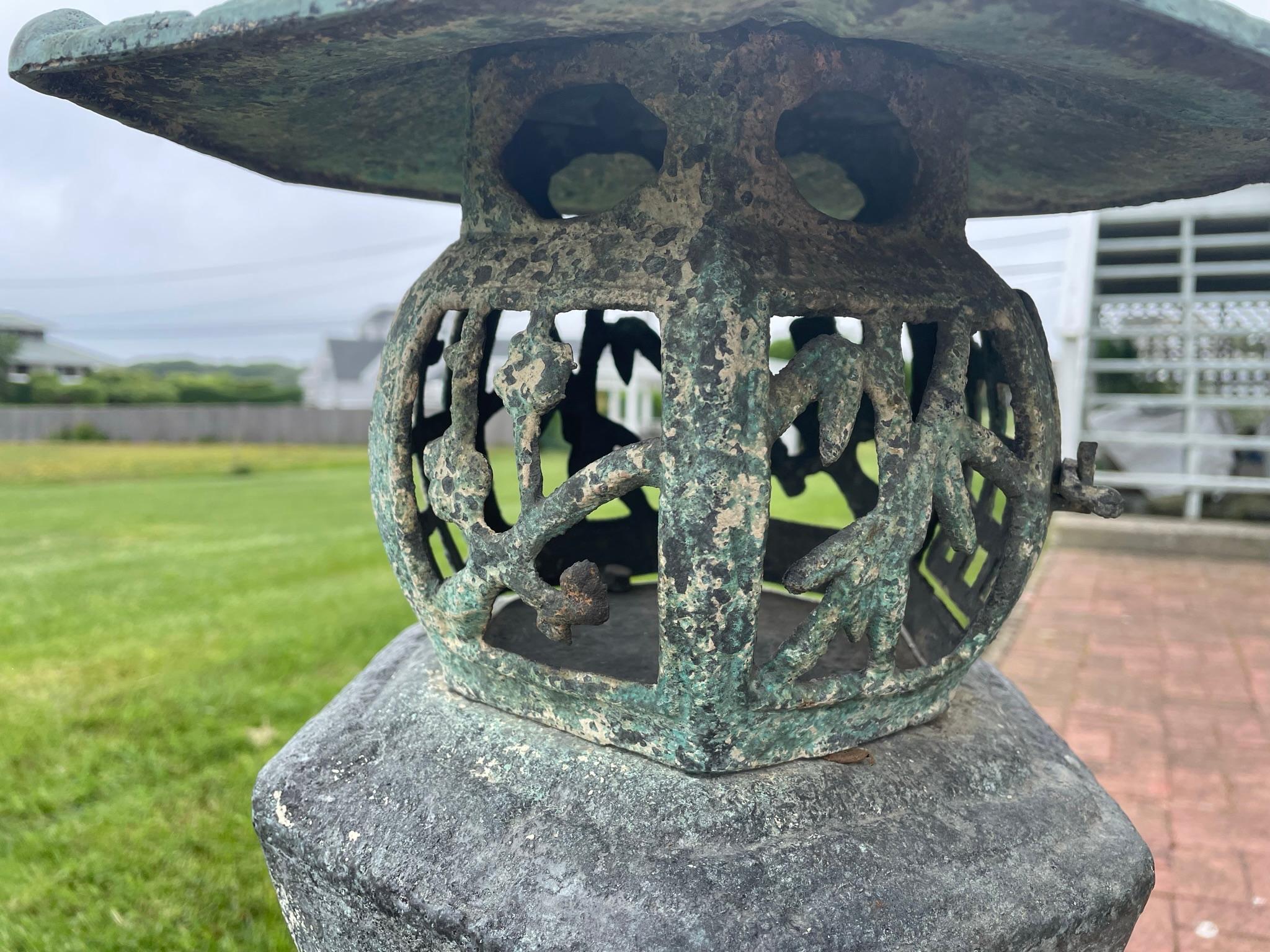 Hand-Crafted Japanese Old Blue Garden Lantern