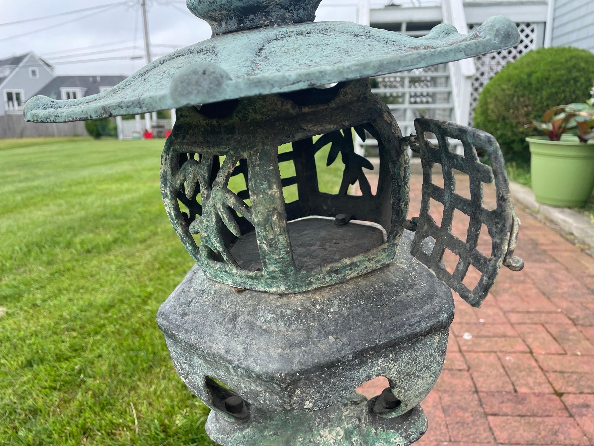 Iron Japanese Old Blue Garden Lantern