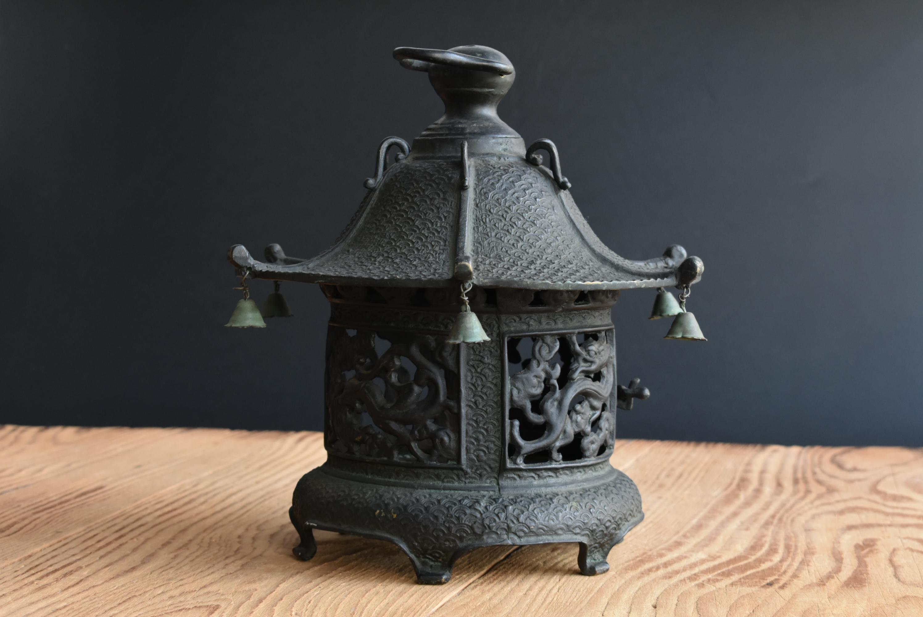 20th Century Japanese Old Bronze Casting Hanging Lantern 'No.1' /Traditional Lighting